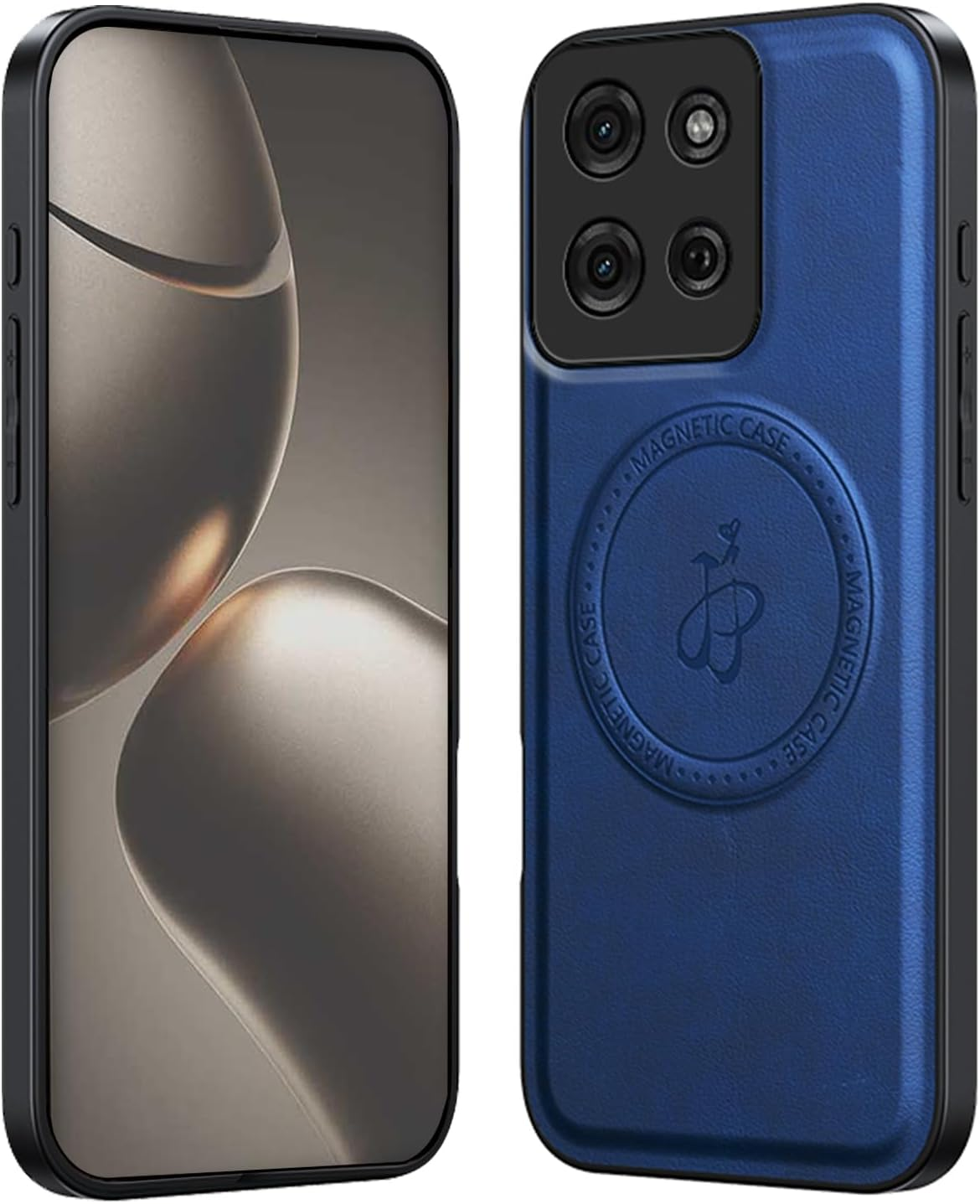 Luxury Mobile Phone Case for Motorola Moto G75 5G - Leather Protective Case with Integrated Magnetic Ring (Compatible with Magsafe Accessories) - Blue image number 1