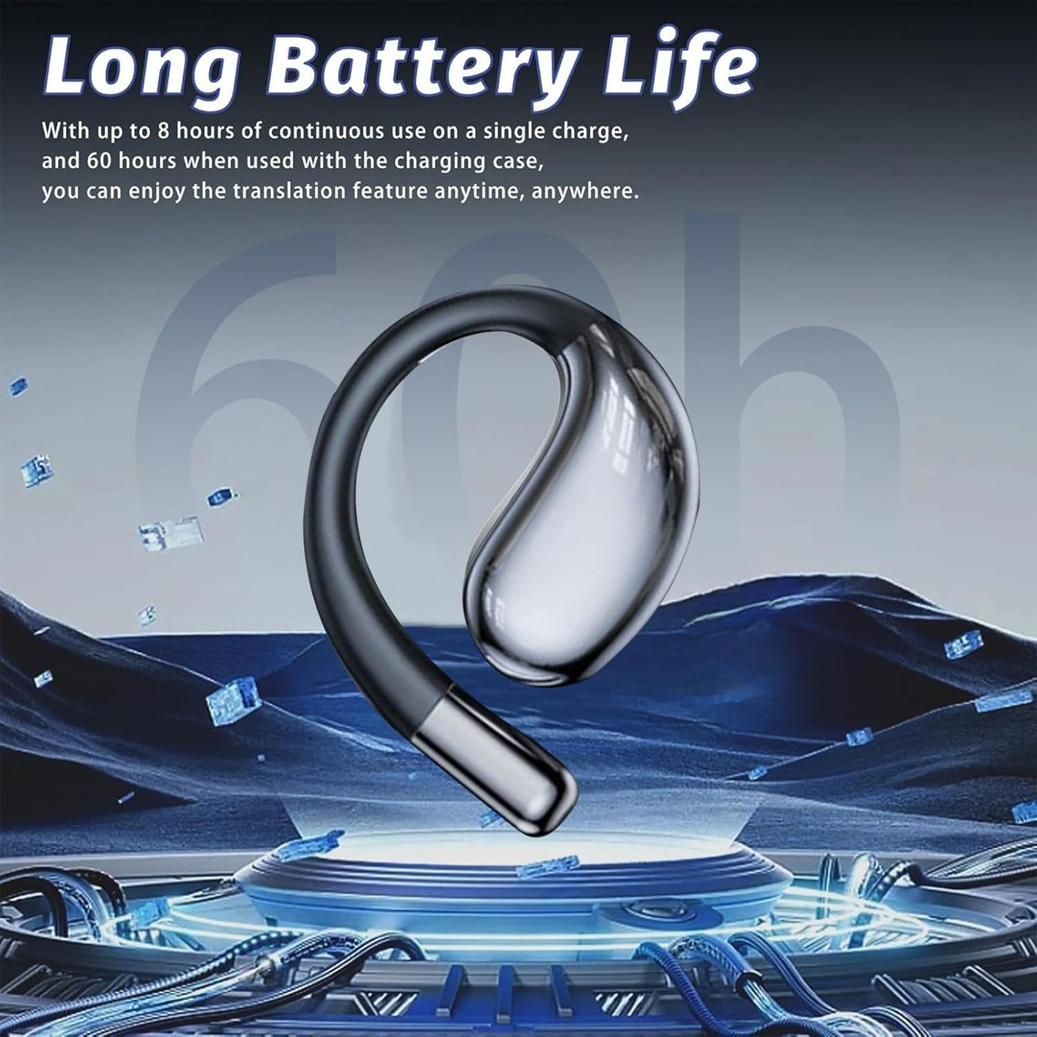 Ai Language Translator Earbuds,3 In1 Real Time Translation Earbuds,Wireless Bluetooths Translation Earbuds with 144 Languages and Accents,Ear Hook Design,Fit Ios Androids,For Travel Business Learning - Black image number 6