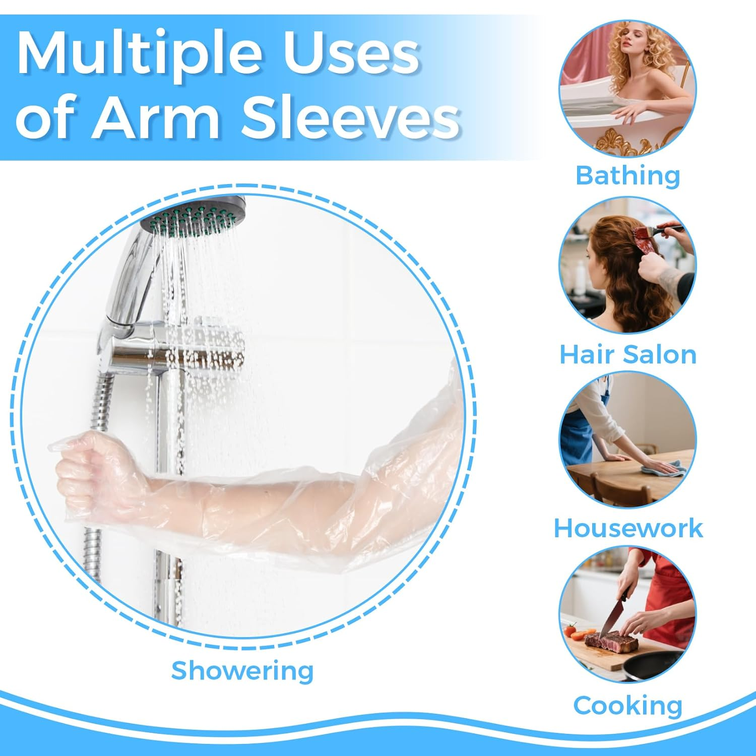 30PCS RAINFLOW Plastic Arm Cast Covers for Shower Adult Waterproof Arm Sleeve - Disposable Long Cast Bandage Protector Cover for Broken Wound on Elbow Wrist Finge(32.7 Inch) image number 3