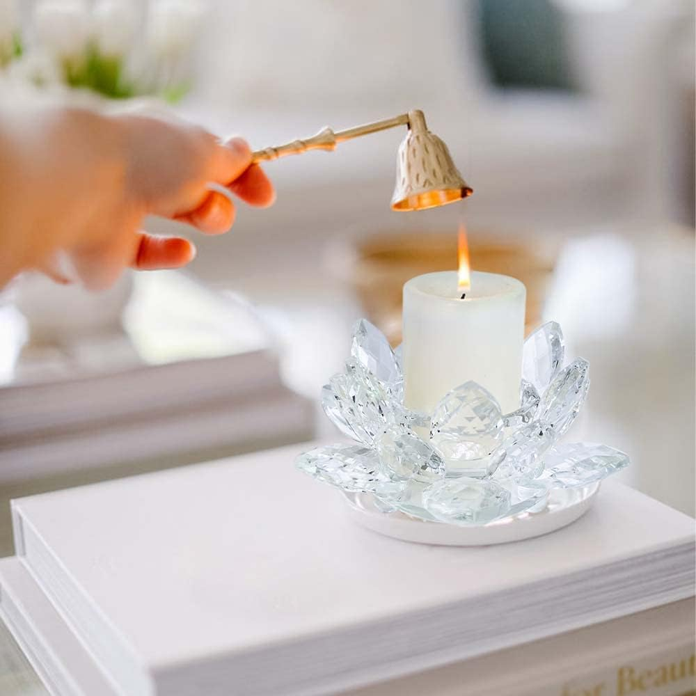 Kolnlala Crystal Lotus Flower Tealight Candle Holders/Glass Tea Light Candlestick Decor Decoration for Christmas Home Wedding Party&hellip; (Clean 2Pcs) - Blue 2Ps image number 7
