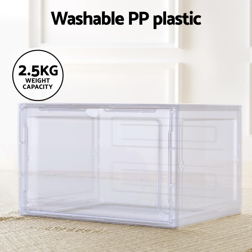 Artiss Set of 2 DIY Shoe Box, Plastic 9 Storage Case Shoes Organiser Cabinets Cupboard Organizer Cube Display Shelf Home Decor Indoor Outdoor Bedroom Hallway Furniture, Magnetic Door White image number 4