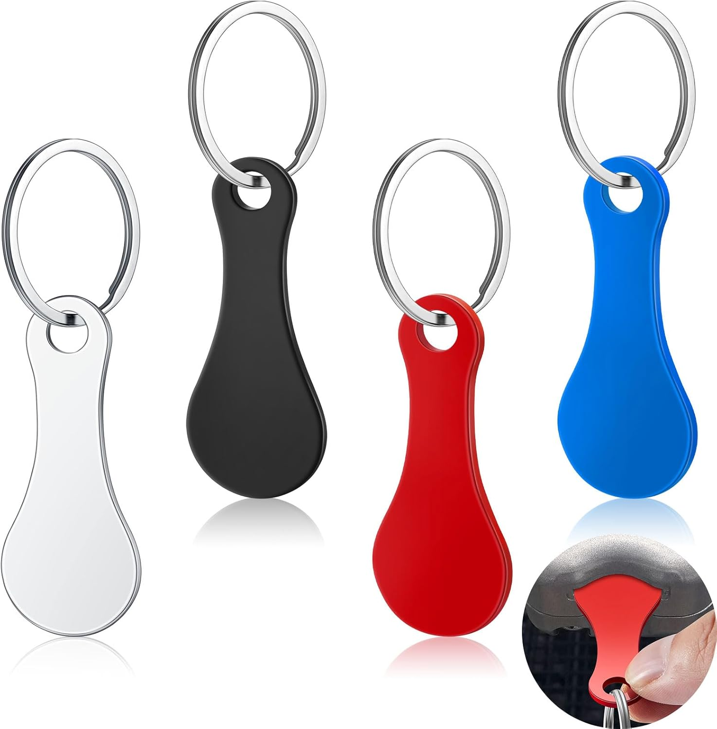 Shimeyao 4 Pcs Portable Aluminum Alloy Key Ring Shopping Cart Trolley Tokens Quarter Keychains Gift for Men Women Christmas