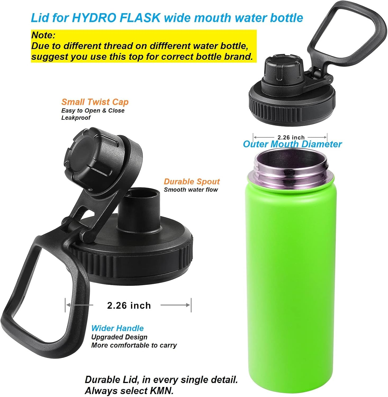 Lid for Hydro Flask Wide Mouth Sport Water Bottles, Spout Lid for Hydroflask 18 Oz 32 Oz 40 Oz Wide Mouth Bottle Lid Replacement Cap (Black) image number 2