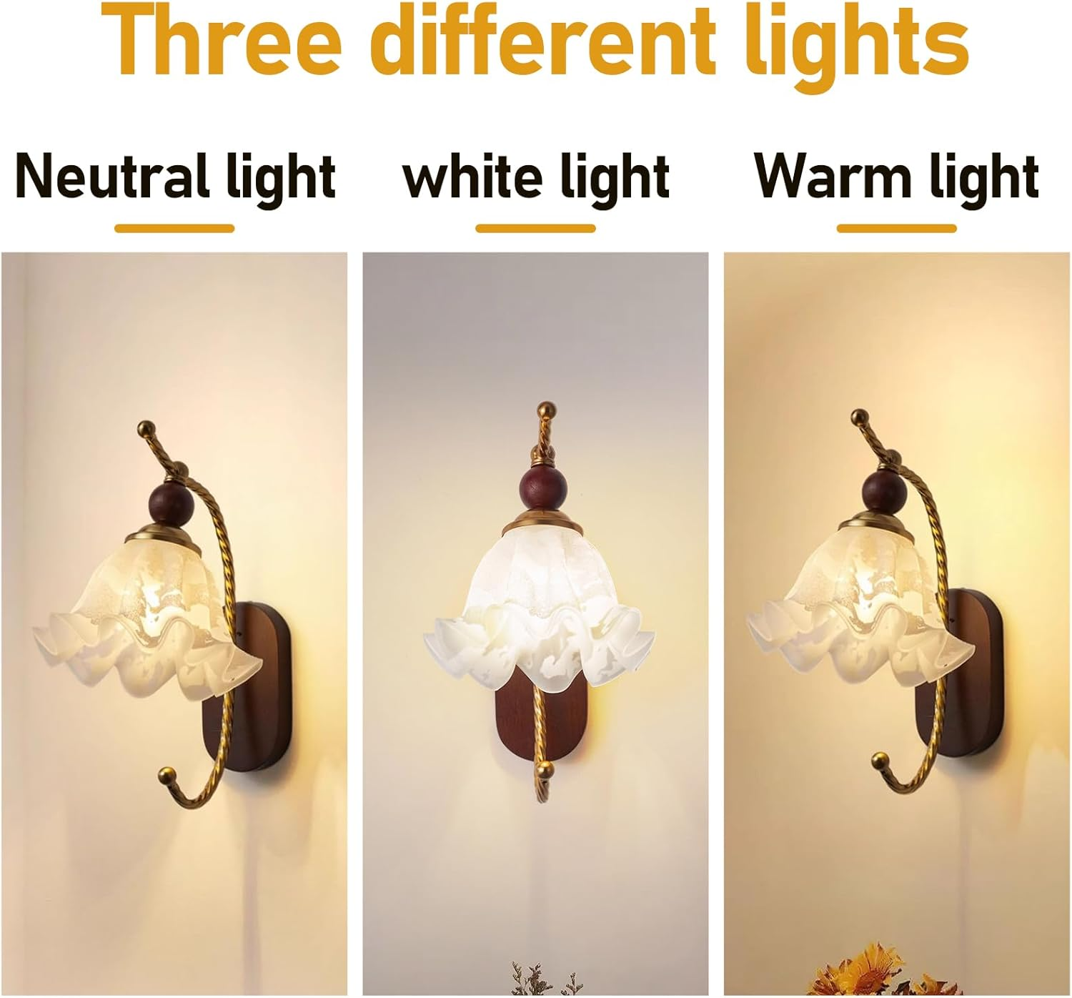 Wall Lamp,Milk Glass Wall Sconce,Mid Century Flower/Hardwired Gold Vintage Hallway Light Fixture image number 4