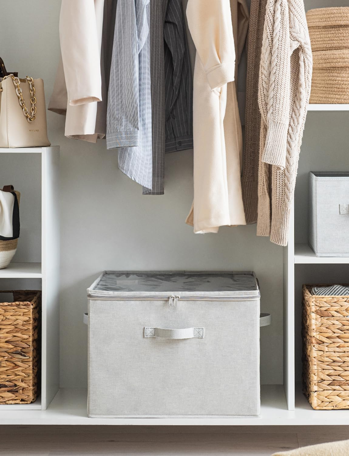 Storageworks Shoe Organizer for Closet, Fits up to 24 Pairs, Shoe Cubby Storage Containers with Adjustable Dividers and Clear Cover, Grey image number 5