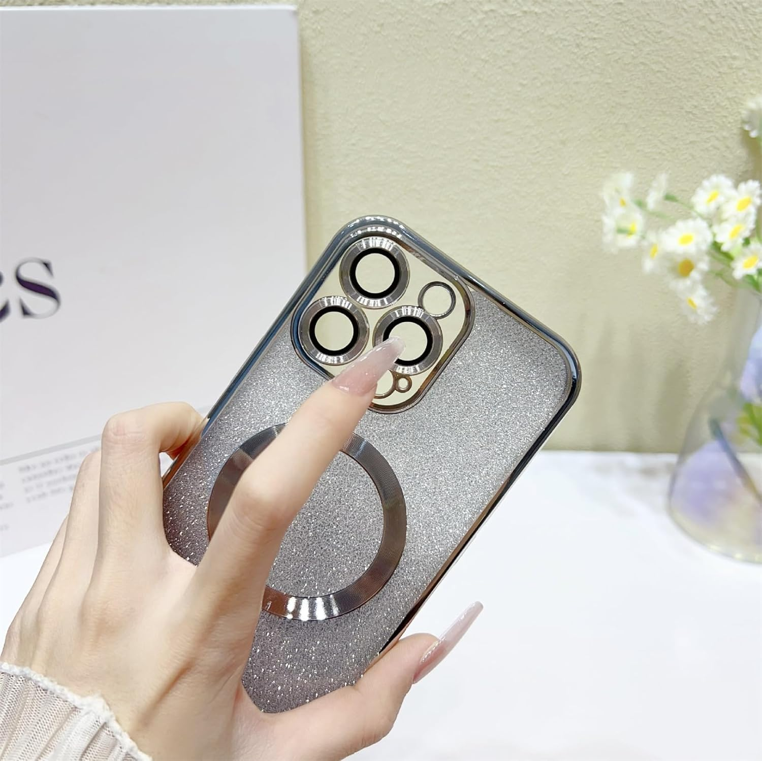 Emlivi Magnetic Mobile Phone Chain Case for Iphone 15 Pro Max, Magnetic Necklace Mobile Phone Case, Glitter, Transparent TPU Case with Cord, Adjustable Lanyard, Protective Case for Iphone 15 Pro Max image number 4