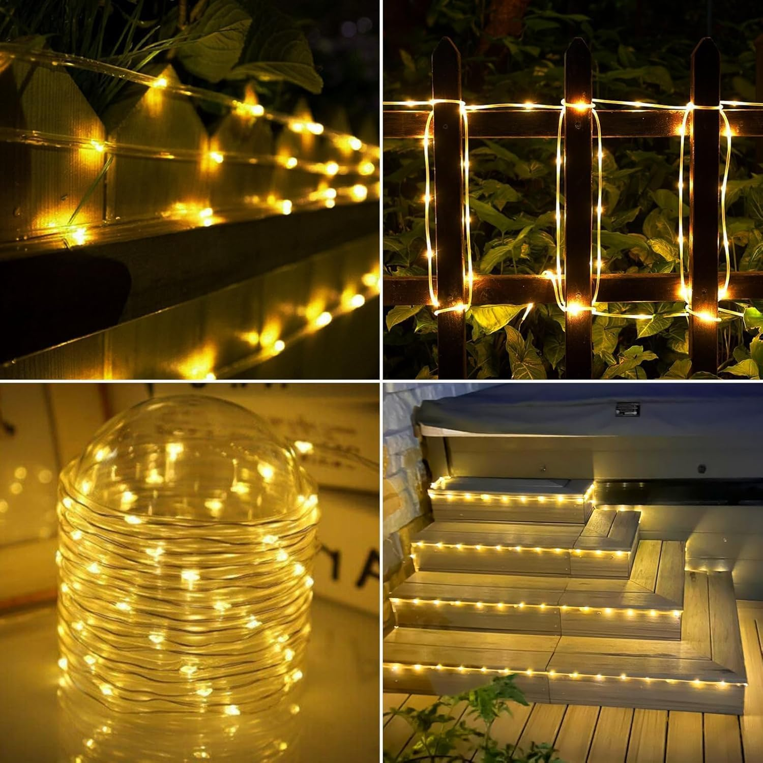 Solar Rope Lights, 10M 100LED Solar String Lights, 8 Modes Waterproof Solar Powered Outdoor Light, Flexible Clear Tube Light for Garden, Backyard, Patio, Deck, Porch, Pool,Tree Decor - Warm White - Multicolor image number 6