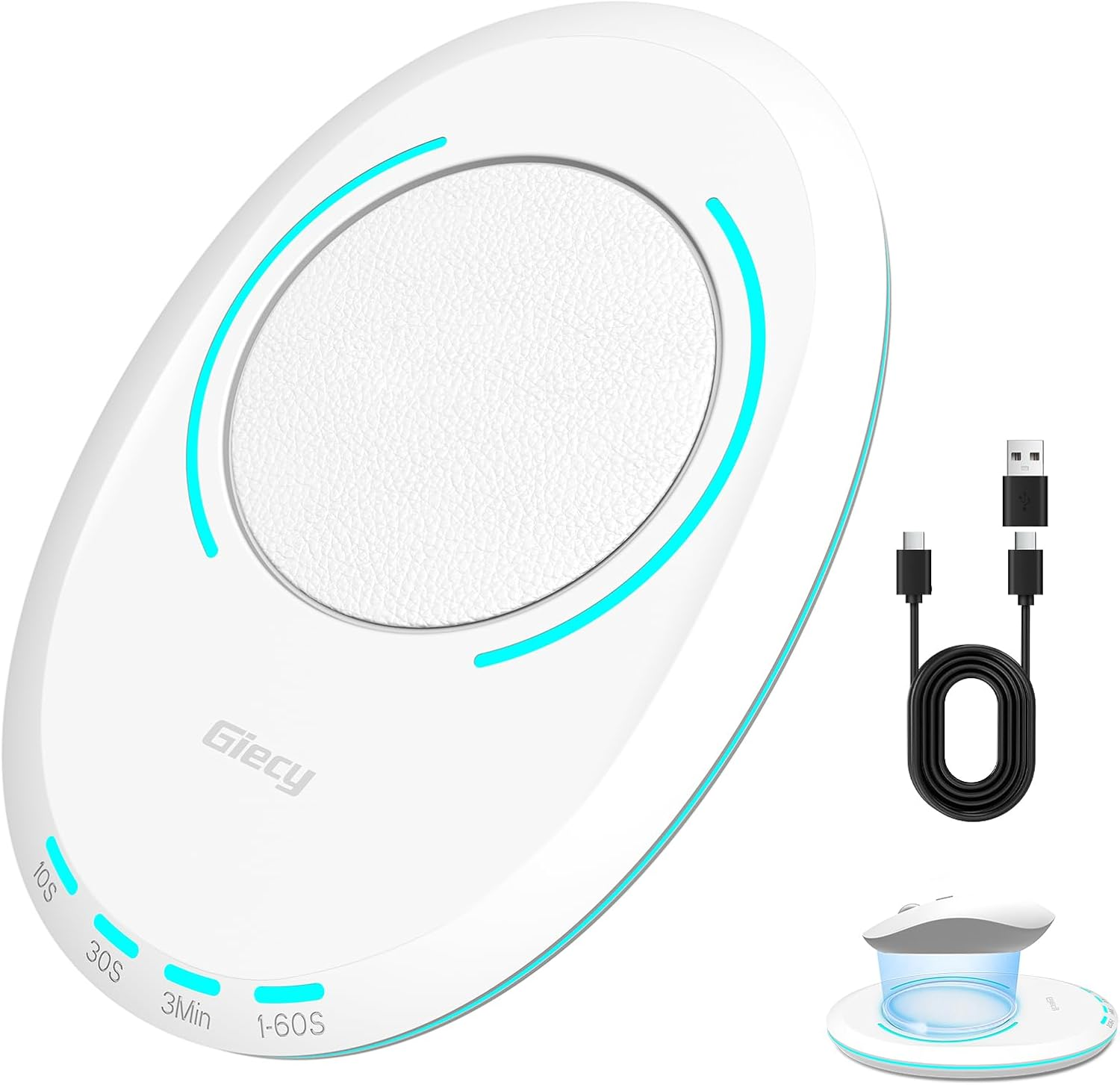 Giecy Mouse Jiggler with Timer Breathing Light, Undetectable Driver-Free Mover with Simulates Realistic Mouse Movement to Keep Computer PC Active (White) image number 1
