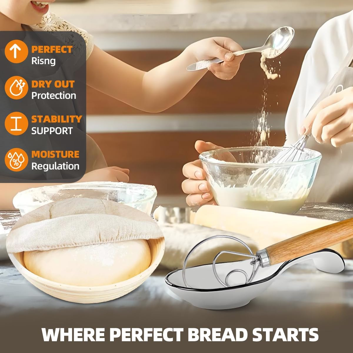 9SHOME Cast Iron Dutch Oven Pot for Bread Baking, Cast Iron Cookware with Dual Handles Skillet Lid, Includes Sourdough Supplies & Banneton Proofing Basket, Versatile Pan for Frying, Braising, BBQ, 5QT image number 1