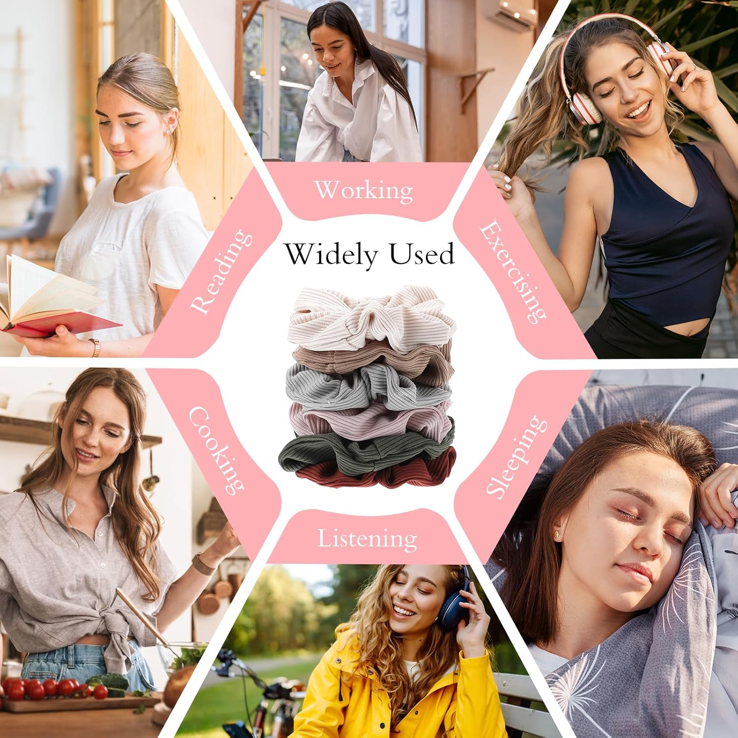 Wanmu 6 Pcs Colorful Hair Scrunchies for Women Girls, No Crease Soft Elastic Hair Ties, Cute Big Cotton Scrunchies for All Hair-Types No Damage (6 Color) image number 6