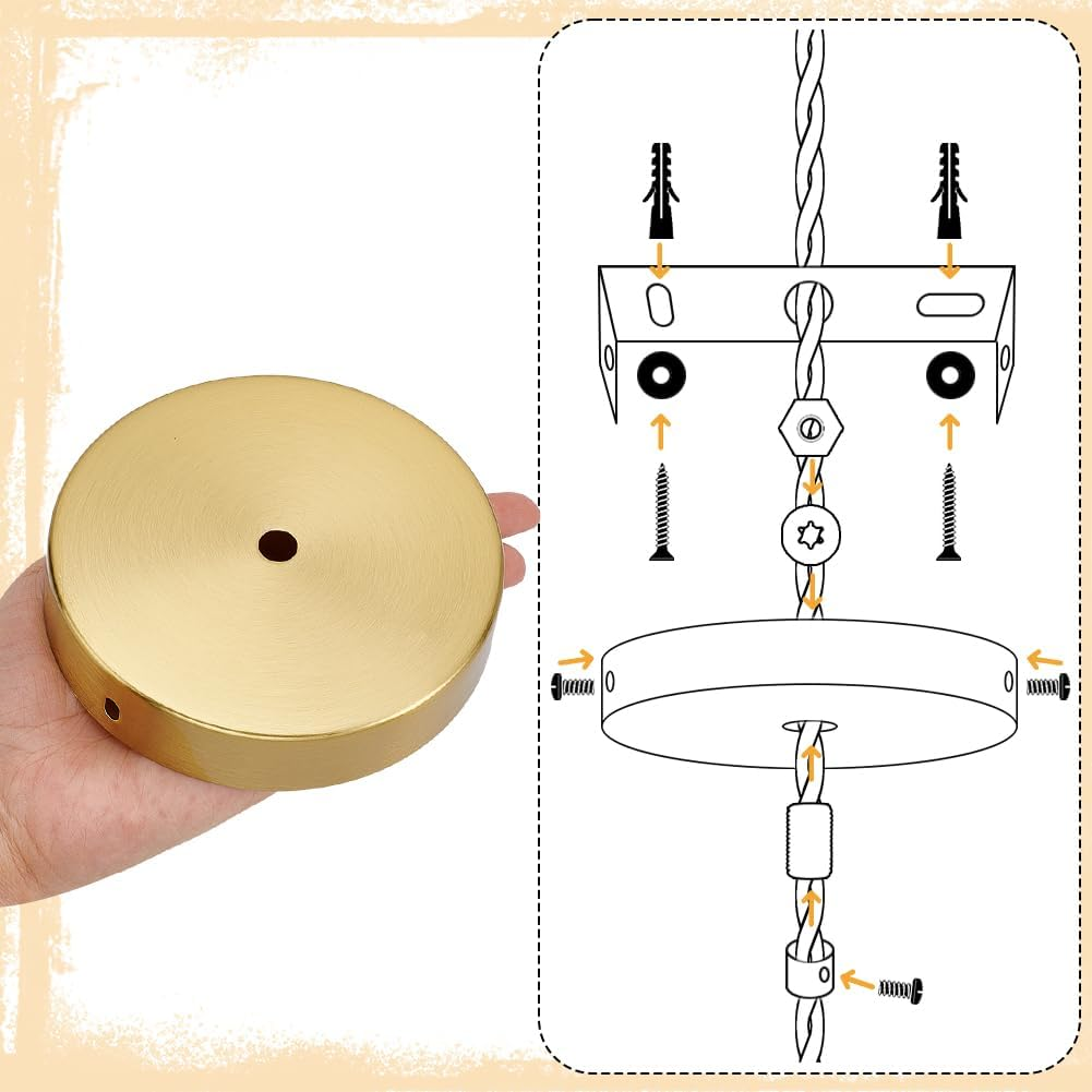 PH Pandahall 2 Sets 11.8 Cm Light Roof Kit Golden round Modern Chandelier Ceiling Plate Replacement Chandelier Canopy for Lighting Fixtures image number 3