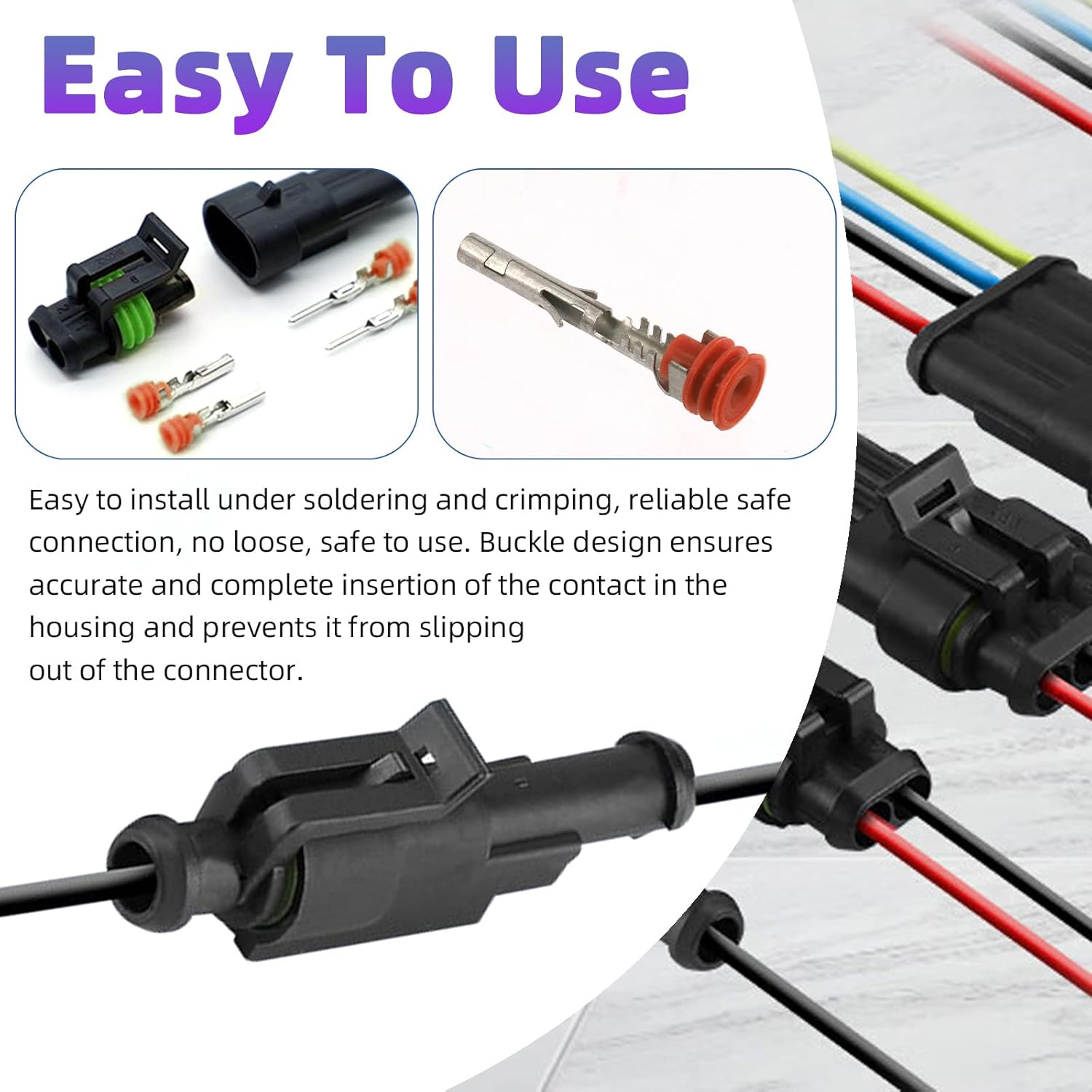 Swpeet 60Pcs 2Pin Male & Female Pin Waterproof Automotive Electrical Wire Connectors Terminals Plug with Rubber Cable Seal Assortment Kit, 22-14AWG Wire Harness Spark Plug Terminals Plug image number 1