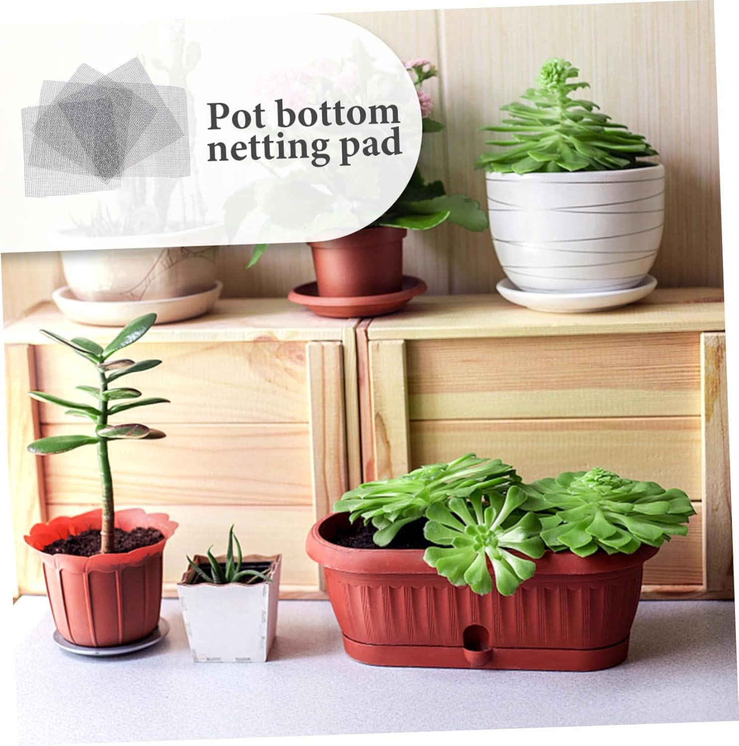 50Pcs Plant Pot Mesh Pads Square Flower Planter Bottom Mat for Retention Drainage Prevents Loss for Gardening and Pots - White image number 6