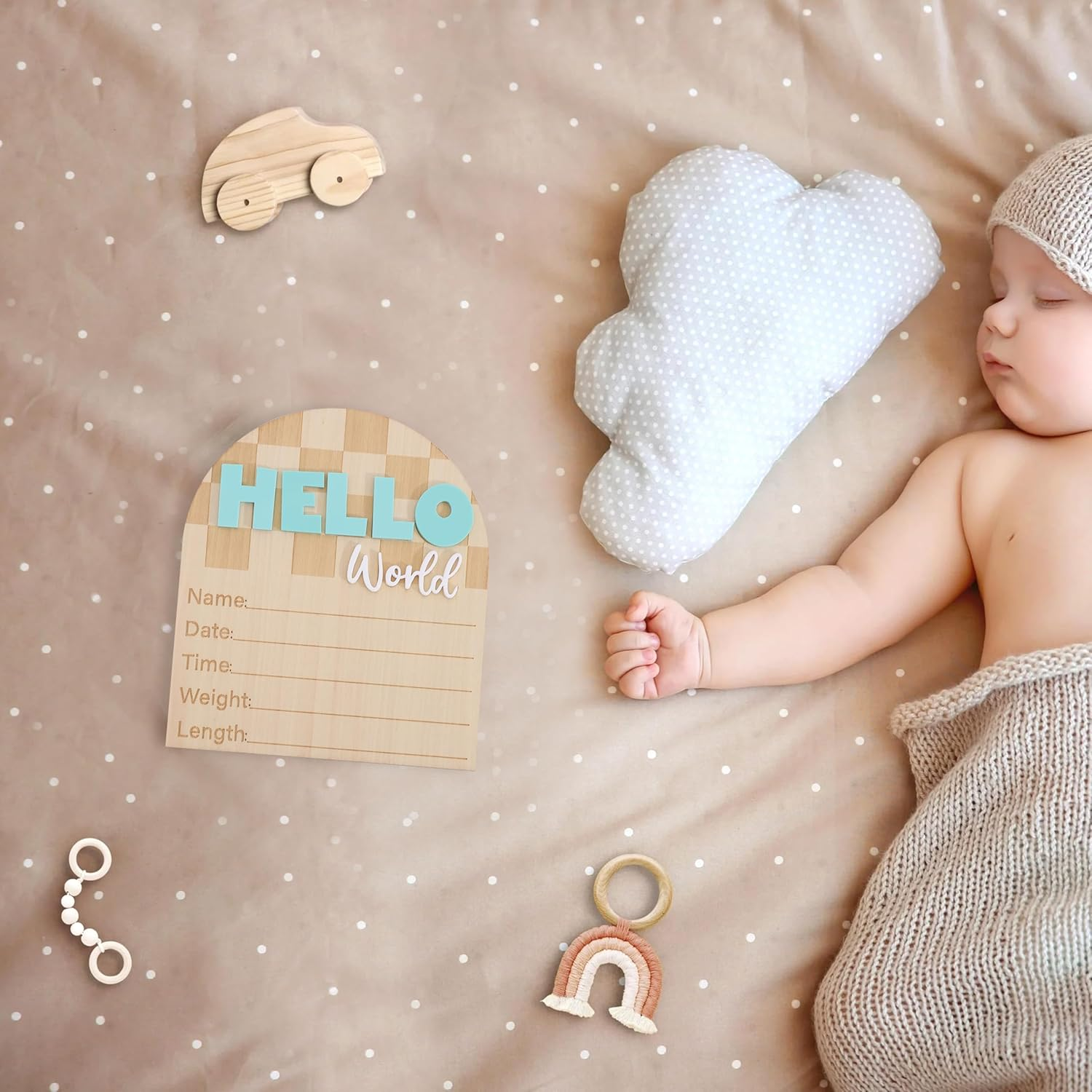 Racing Hello World Bulletin Board - Little Racer Birth Information Record,Fast Race Car Checkered Wooden Board, Newborn Milestone Announcement Sign,Hospital Nursery Racing Card Photo Props. image number 5
