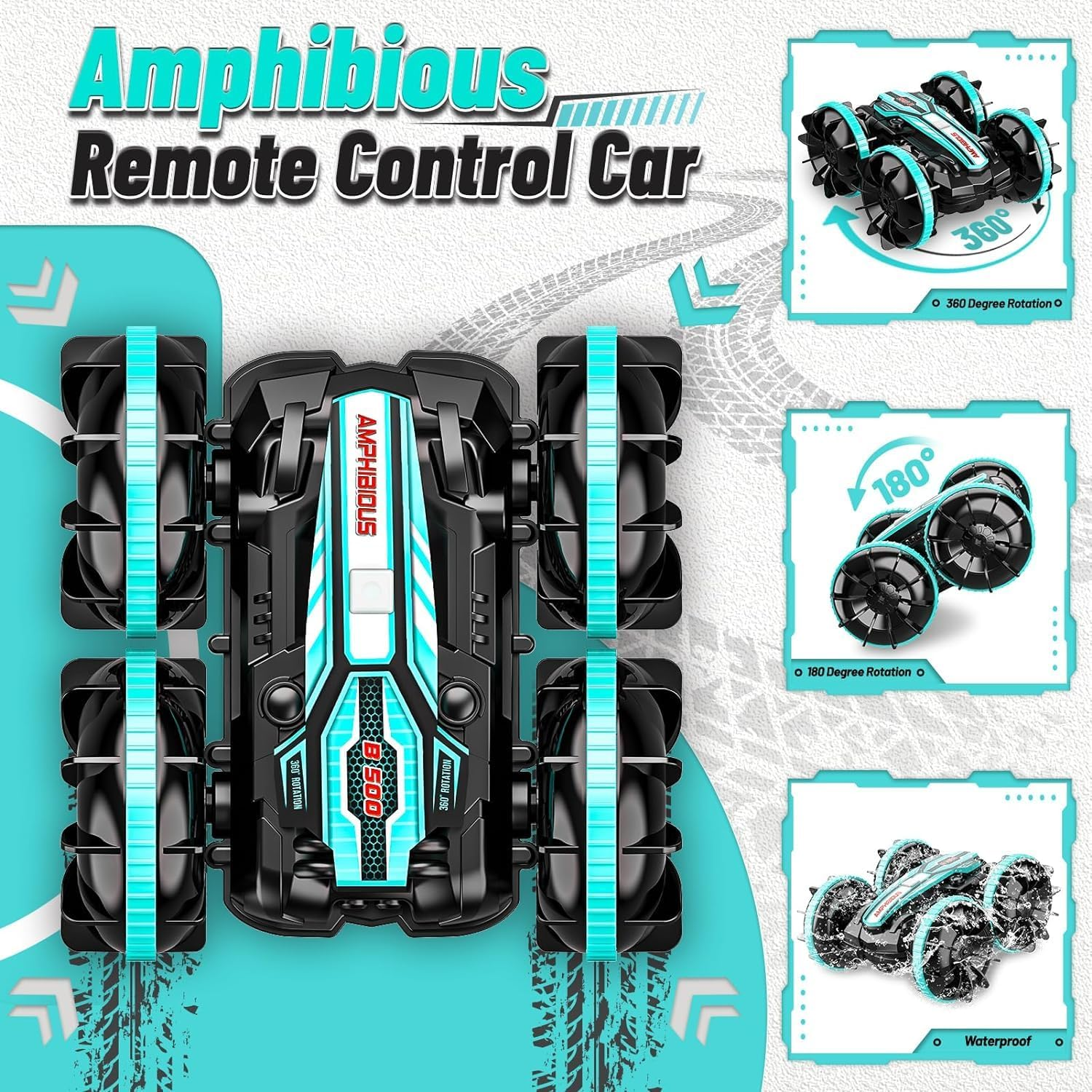 Remote Control Car Amphibious RC Cars for Kids 2.4Ghz Double Sided 360&deg;Rotating 4WD Stunt RC Car Toy Waterproof Boat off Road RC Race Toy Cars for Boys and Girls (Blue) image number 1