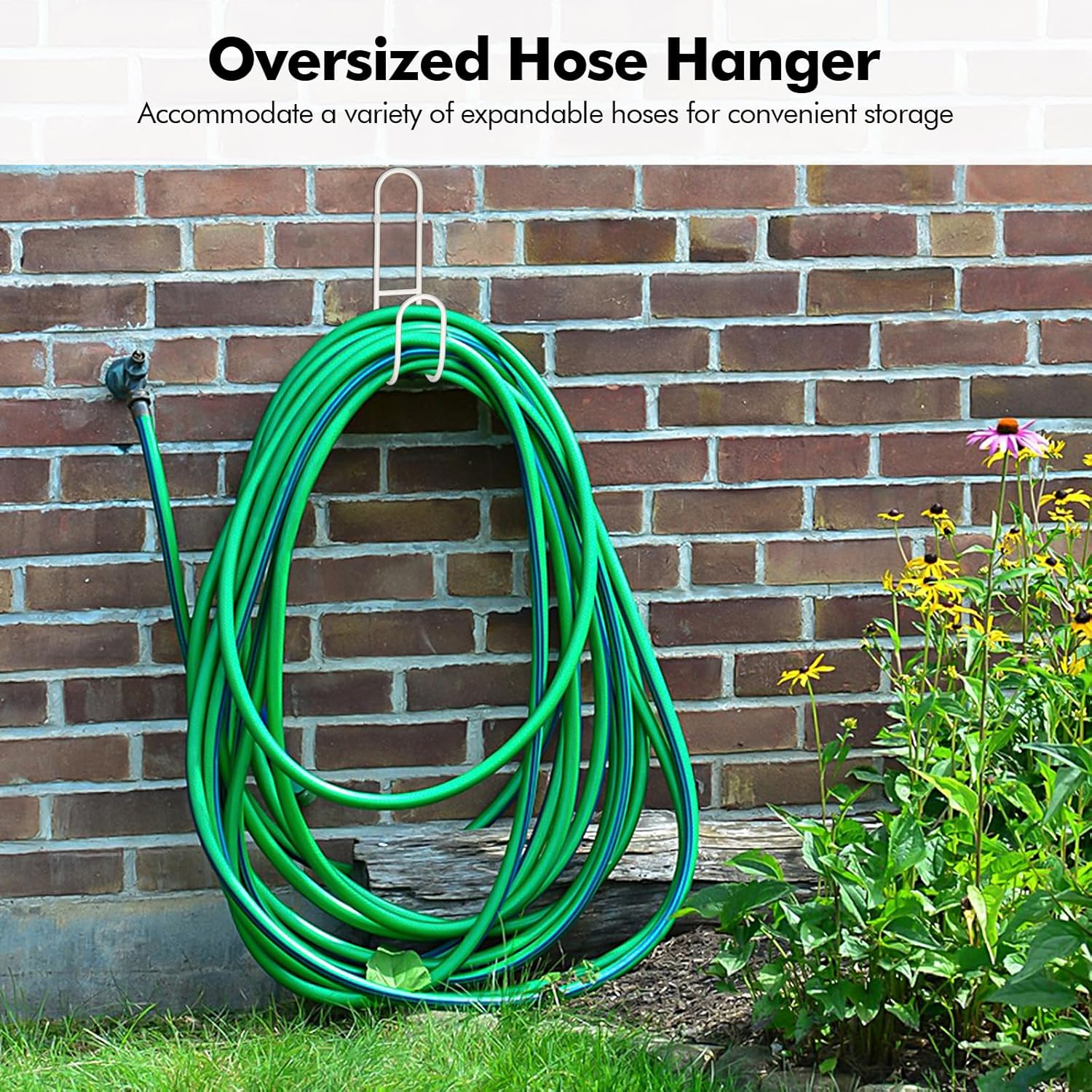 Lunhoo Garden Hose Holder, Wall Mount Water Hose Hanger, Hanging Hose Storage Rack for Garden Hose, Ropes, outside Yard (White) - Black image number 3