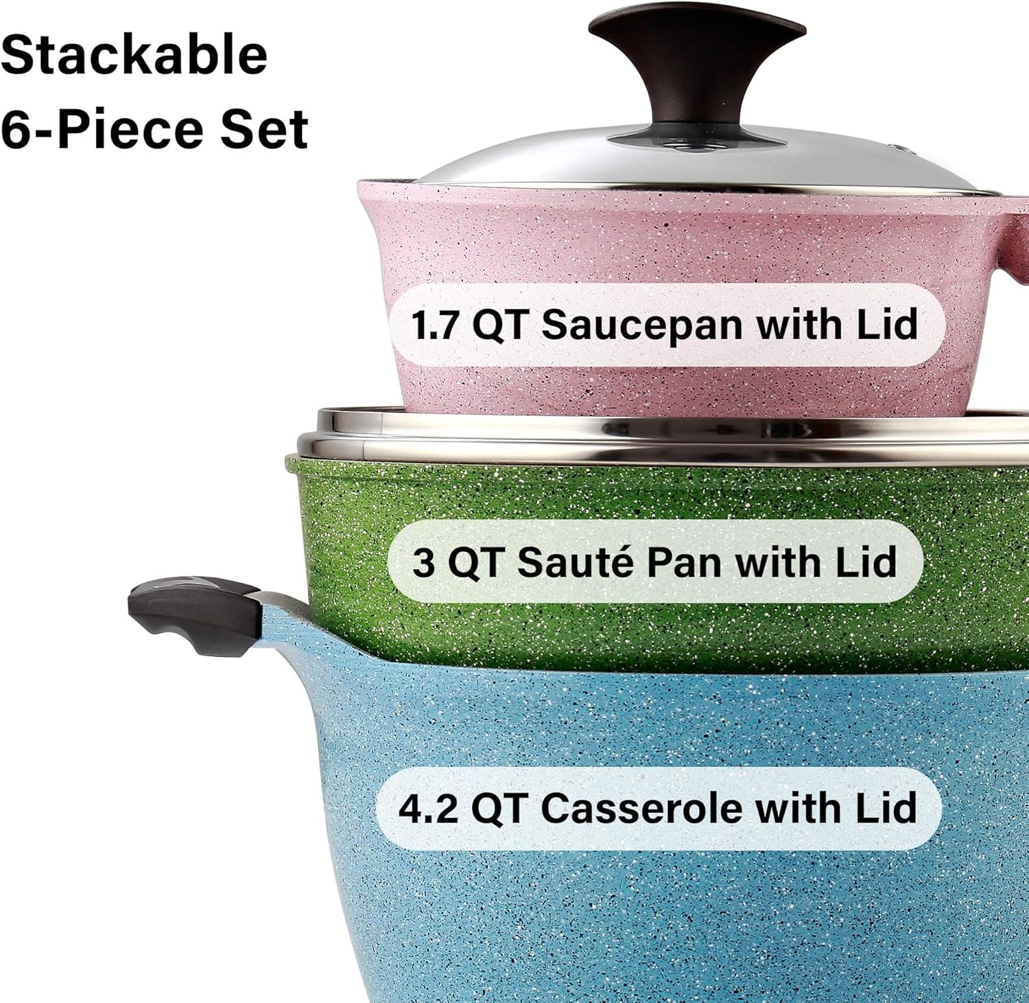 Cook N Home 2565 6-Piece Nonstick Ceramic Coating Cookware Set, Multicolor Large image number 2