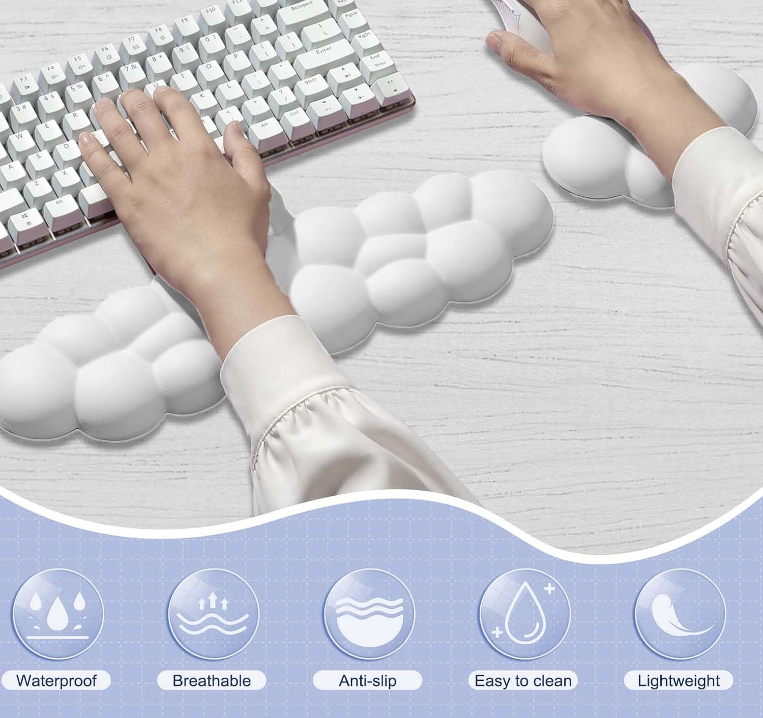 Cloud Wrist Rest Keyboard Cloud Mouse Pad Wrist Rest Comfortable and Soft, Relieve the Pain of Long-Term Keyboard Typing,Ergonomic Keyboard Holder,For Office Home School Comfortable Typing & Working image number 4
