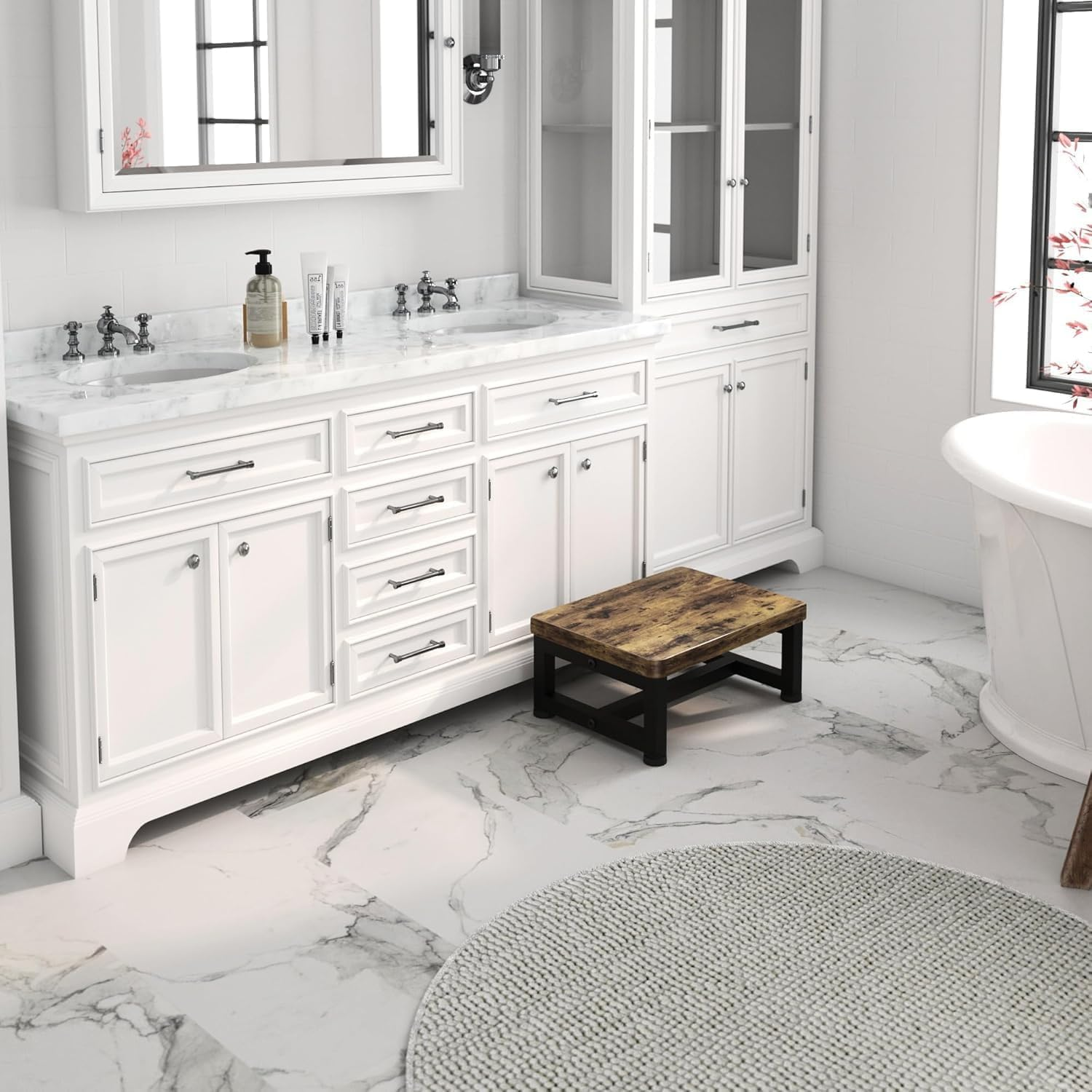 Wooden Foot One Step Stool Adult Elderly Senior Kid Toddler High Bedside Kitchen Bathroom Dorm Small Portable Chair Outdoor Modern Wide Bench Little Toilet Bathtub Metal Stair Helper Heavy Duty 6 Inch - Brown image number 6