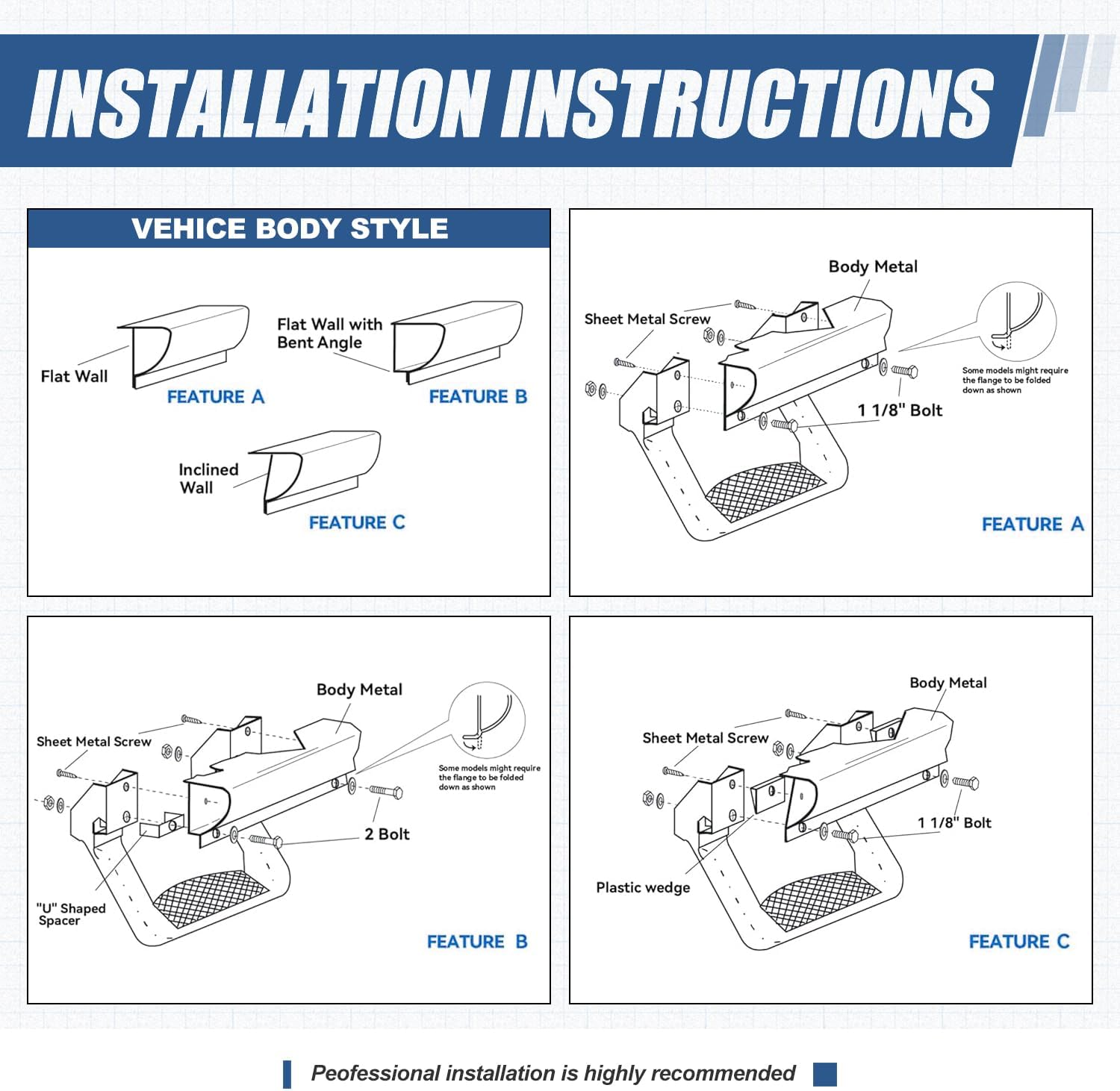 Auto Dynasty Universal Side Step for Pickups & Trucks, Aluminum, Black Coated, Set of 2 - Black image number 6