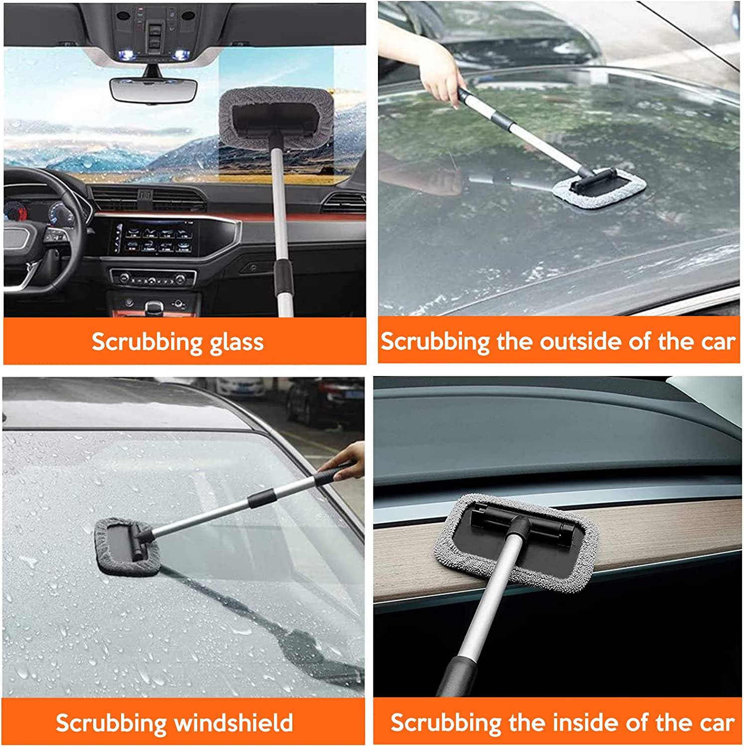 Windshield Cleaner Worthplanet Auto Glass Wiper Windshield Cleaning Tool with 2 Packs Washable Reusable Microfiber Covers and Extendable Handle W120046 image number 5