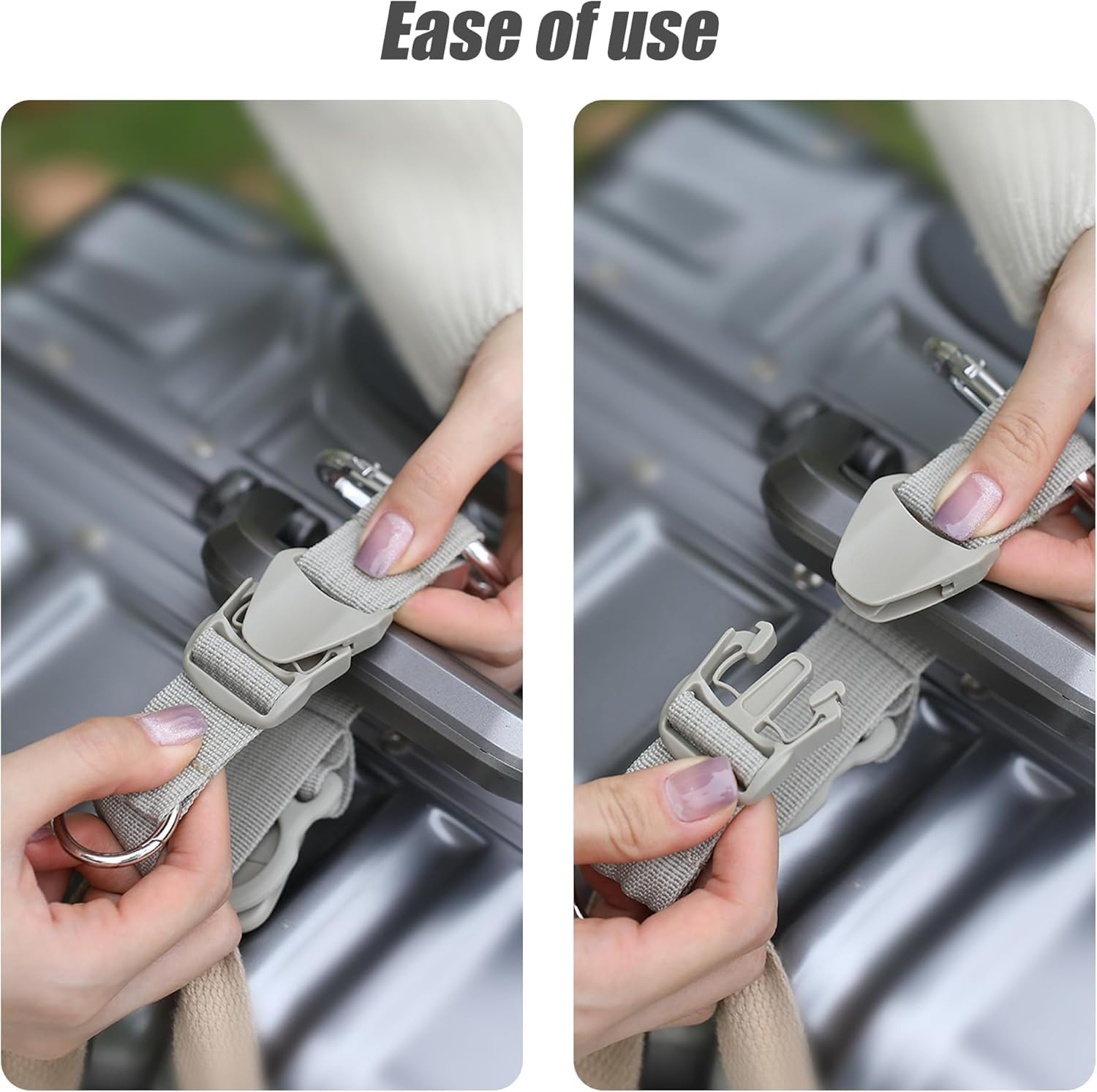 TSA Approved Luggage Straps for Suitcases - Adjustable Travel Belt with Hat Clip, Bag Extender & Silicone Bottle Holder, Carry on Bag Accessories (Grey) image number 5
