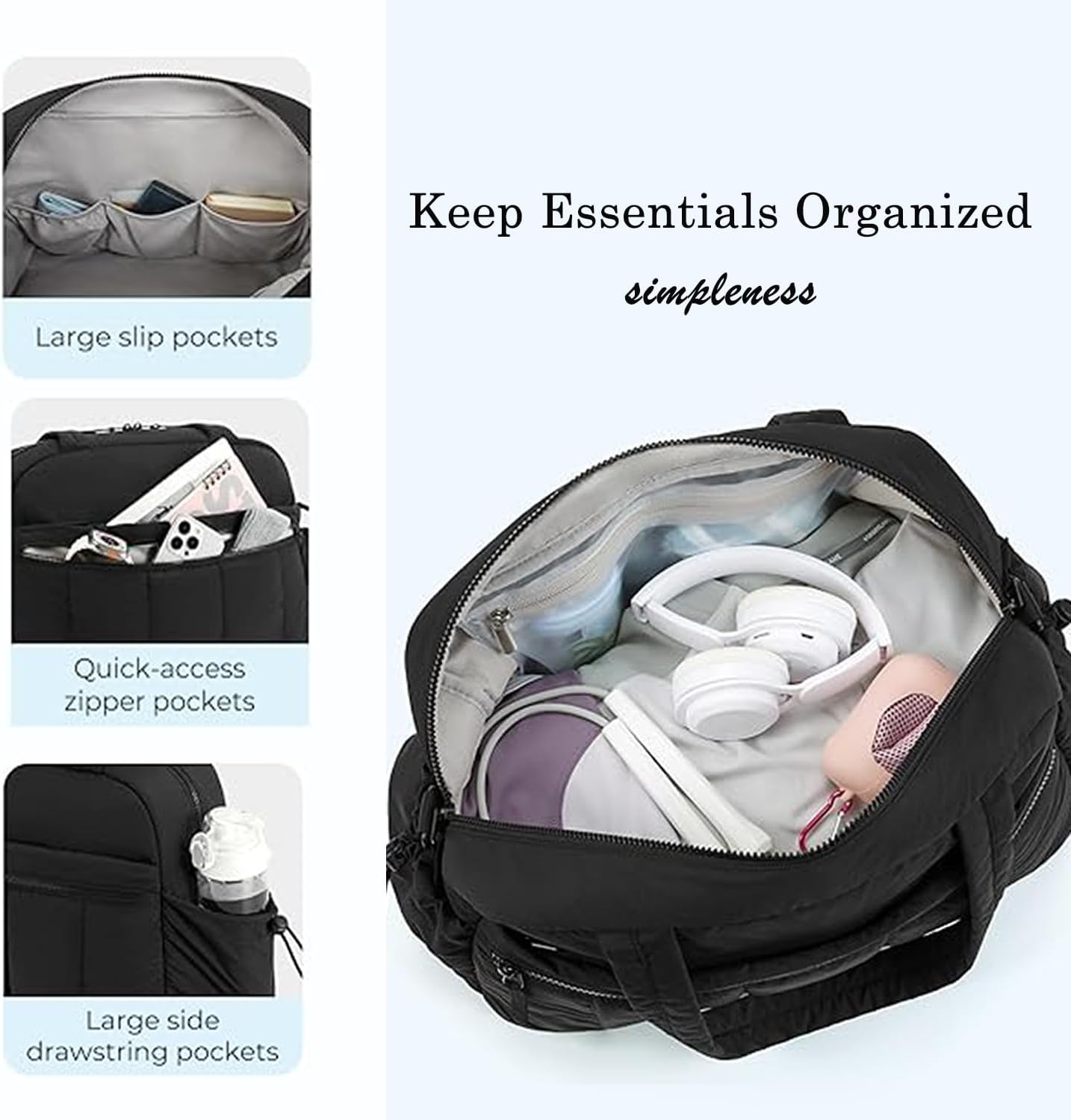 Women'S Travel Duffel Bag Personal Item Bag for Gym, Weekend Trips & Air Travel, Lightweight Water-Resistant with Wet Pocket, 42X30X19Cm (Black) - Camel image number 4