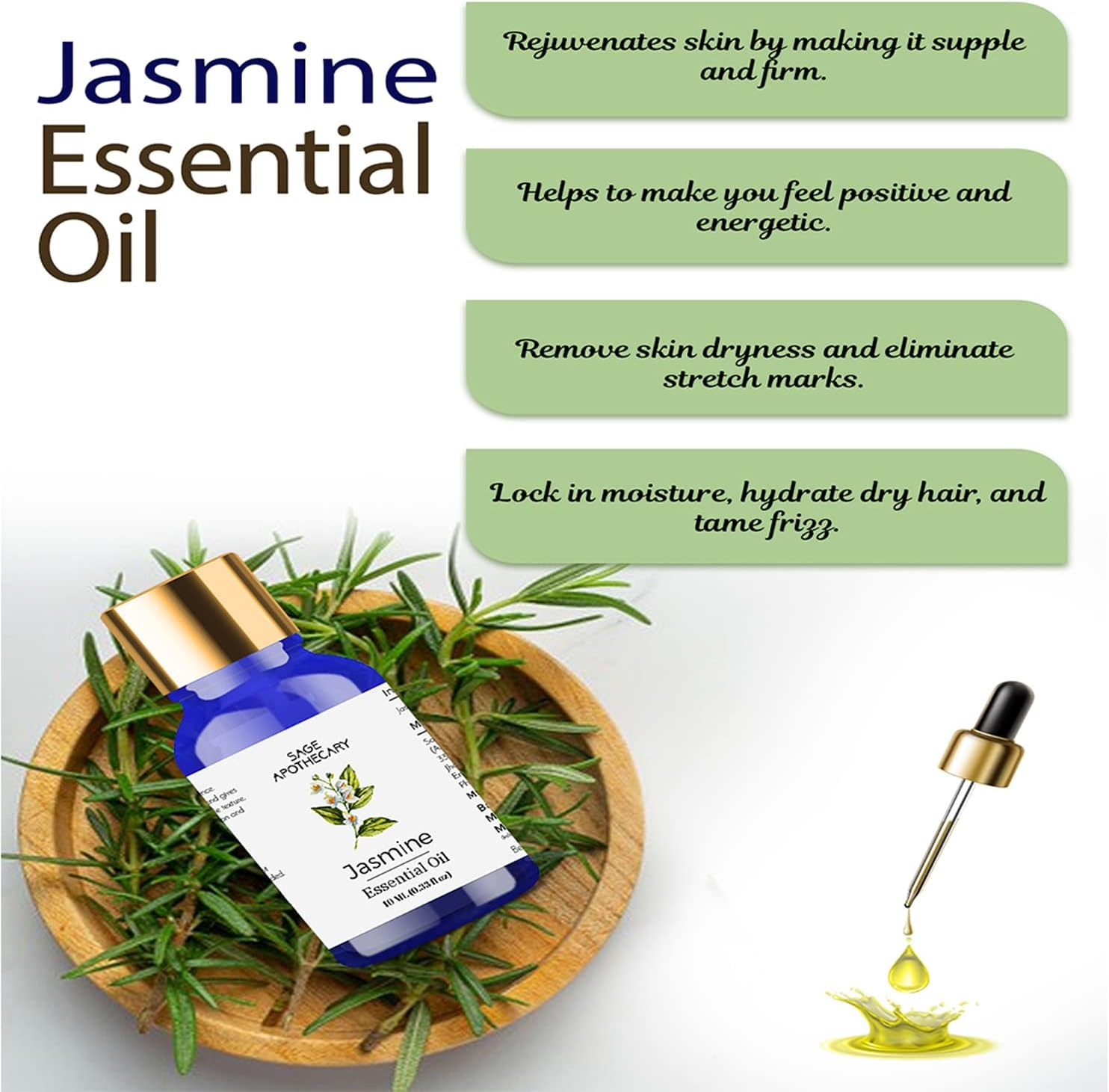 Sage Apothecary 100% Pure & Natural Jasmine Essential Oil for Hair Growth & Healthy Skin | Pack of 10ML image number 5