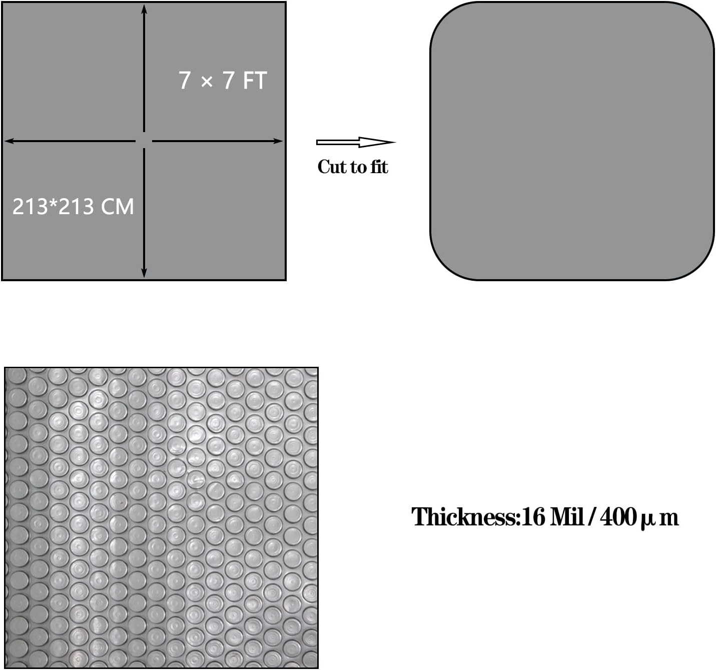 Hot Tub Bubble Blanket - 7 X 7 FT 16-Mil Square Pool Spa Solar Cover | Heavy Duty Floating Heat Retaining Thermal Blanket for Insulating Solar Heating （Gray image number 1