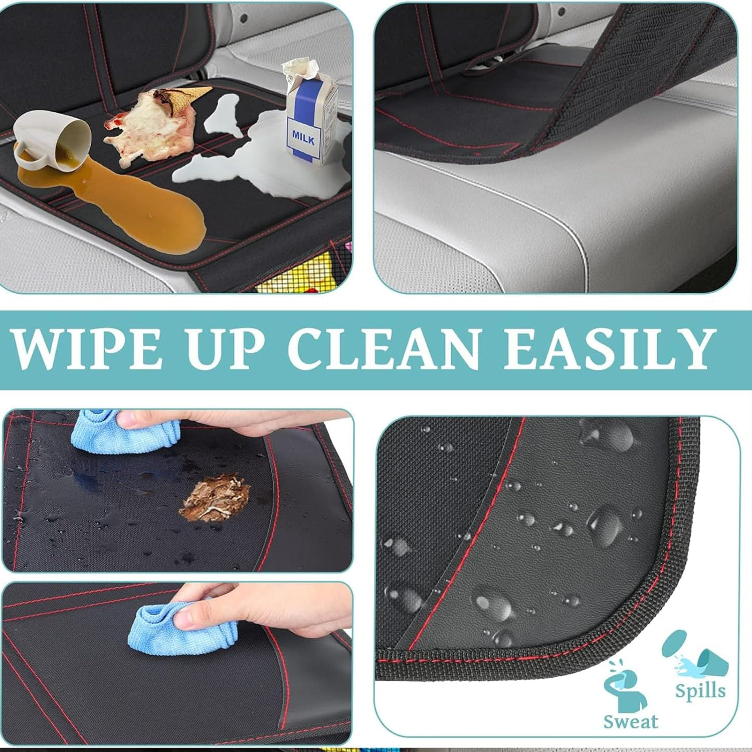 Car Seat Protector, 2 Pack Seat Protector Carseat with Thickest Padding, Baby/Pets Car Seat Protector for Child Car Seat-Mesh Pockets-Waterproof-Universal Size(Black) image number 4