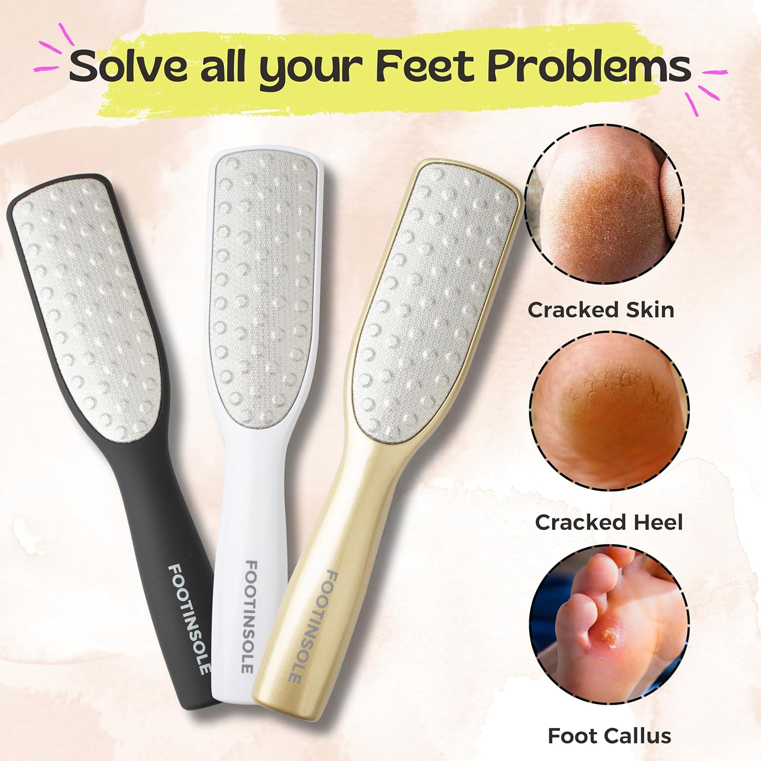 Dual Sided Foot Files Callus Remover - Foot Care Pedicure Stainless Steel File to Removes Hard Skin on Wet or Dry Feet (Gold) image number 3