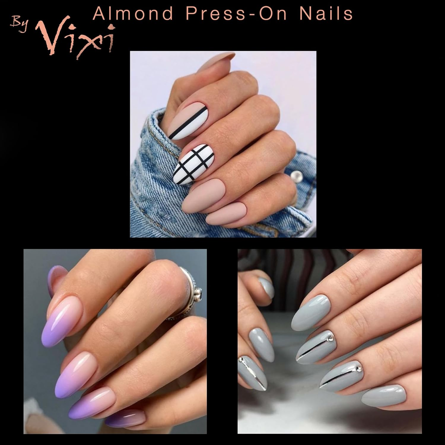 By Vixi 600 MEDIUM ALMOND NAIL SET with PREP FILE, 10 Sizes &ndash; Opaque Express Full Cover False Fingernail Extensions for Salon Professionals & Home Use image number 5