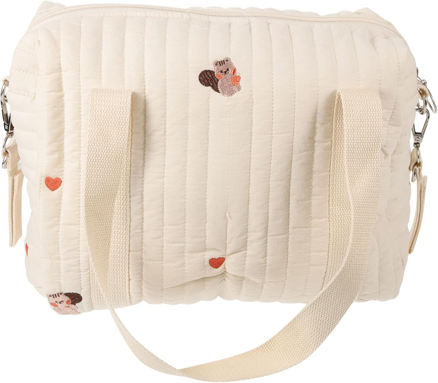 Embroidered Cotton Diaper Bag Baby Stroller Tote Portable Diaper Storage Bag Dual Straps Medium Size Squirrel Pattern for Travel and Outdoor Use image number 3