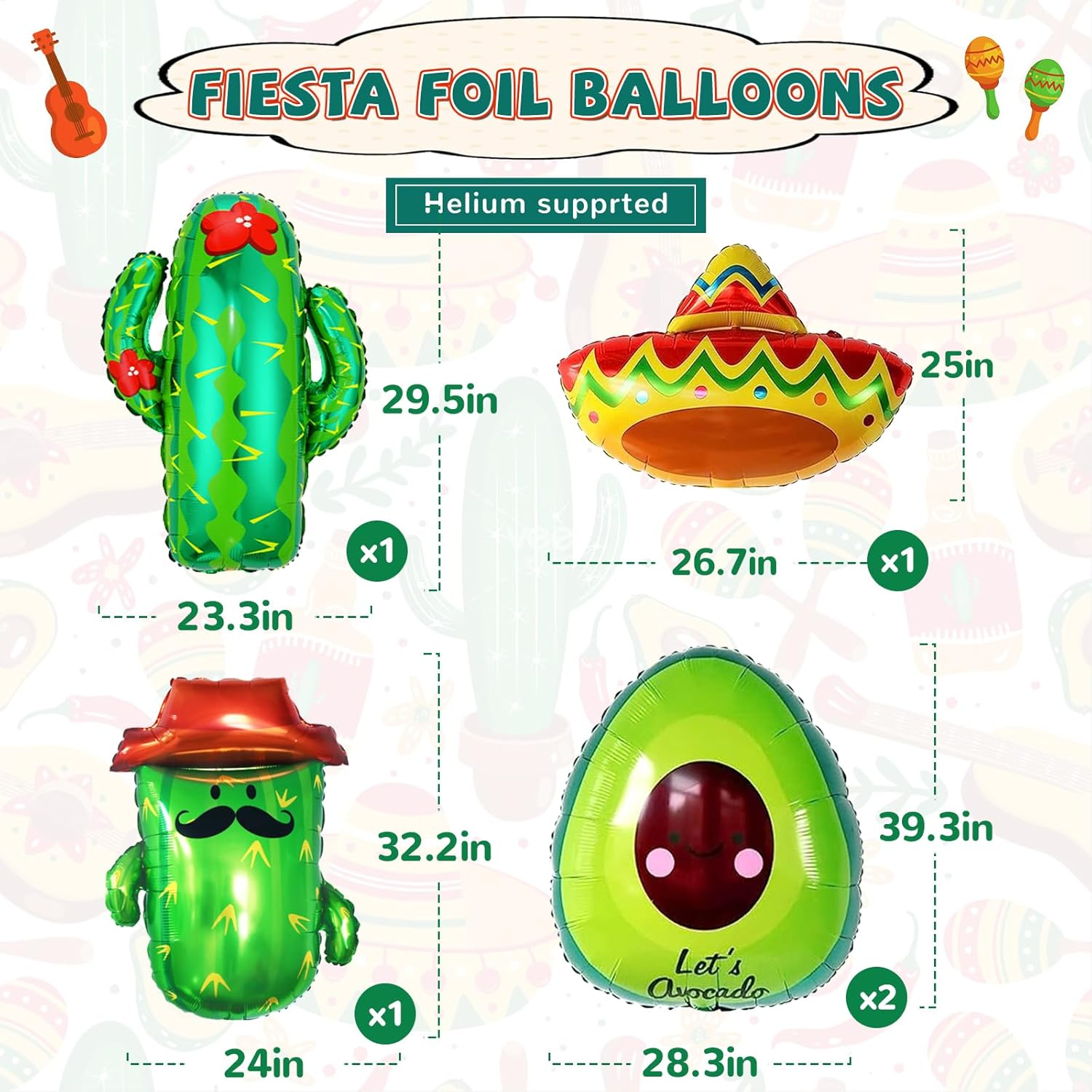 Big Taco Party Decorations Set, 24Pcs Fiesta Decorations with Mexican Balloons, Cactus, Avocado, Sombrero, Donkey Balloons for Cinco De Mayo - Taco Bout a Party image number 4