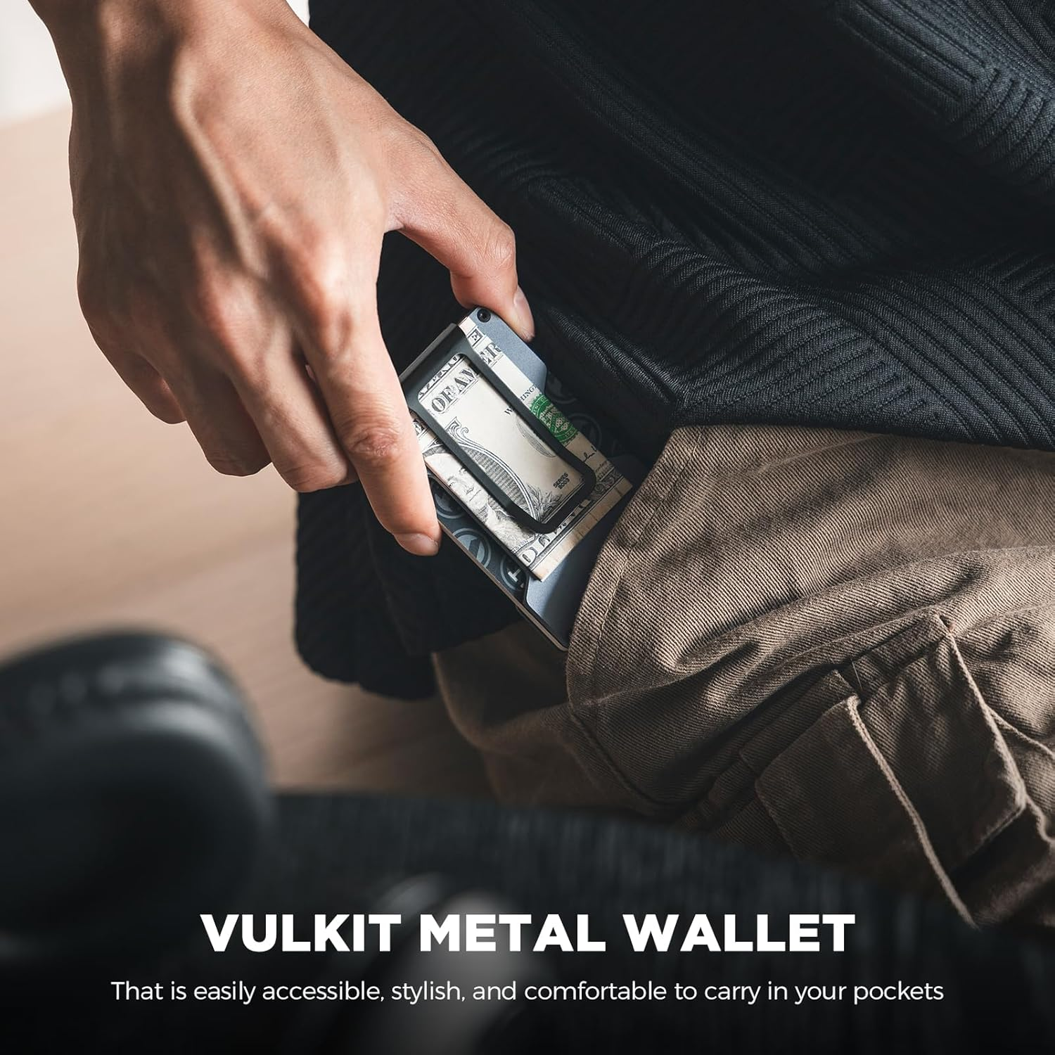VULKIT Men'S Metal Wallet with Money Clip Slim Credit Card Holder, Minimalist Business Card Case Front Pocket Wallet for Men(Space-Grey) image number 1