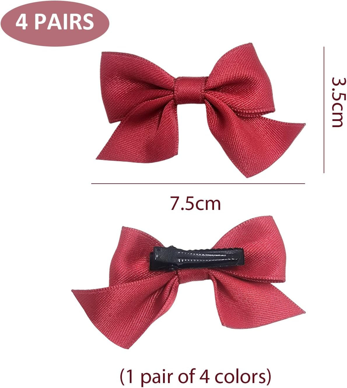 4 Pairs Bow Hair Pins, Simple, Solid Colour, Cute Hair Accessories for Girls, Elee Fastening Clips, Fashionable Hairstyle Decoration image number 3