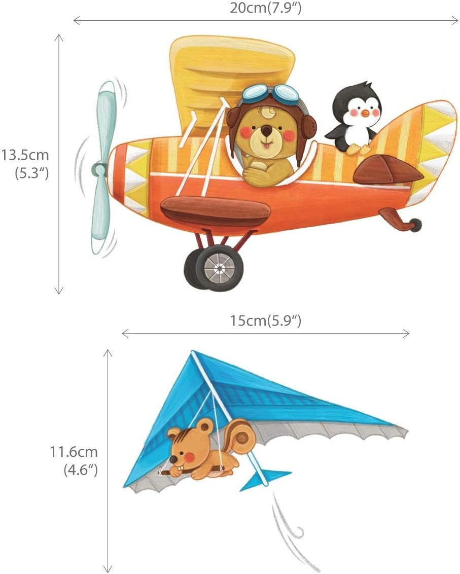 DECOWALL DS-8026 Animal Biplanes Kids Wall Stickers Wall Decals Peel and Stick Removable Wall Stickers for Kids Nursery Bedroom Living Room (Small) image number 1