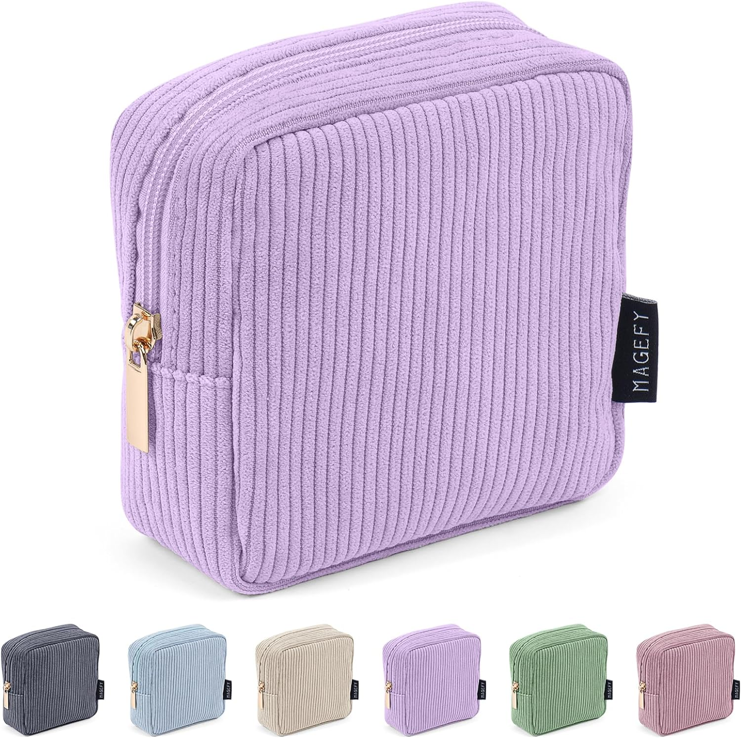 MAGEFY Makeup Bags 2 Pcs Corduroy Cosmetic Bag Makeup Bags for Women Travel Pouch with Slip-In Pockets-Pink