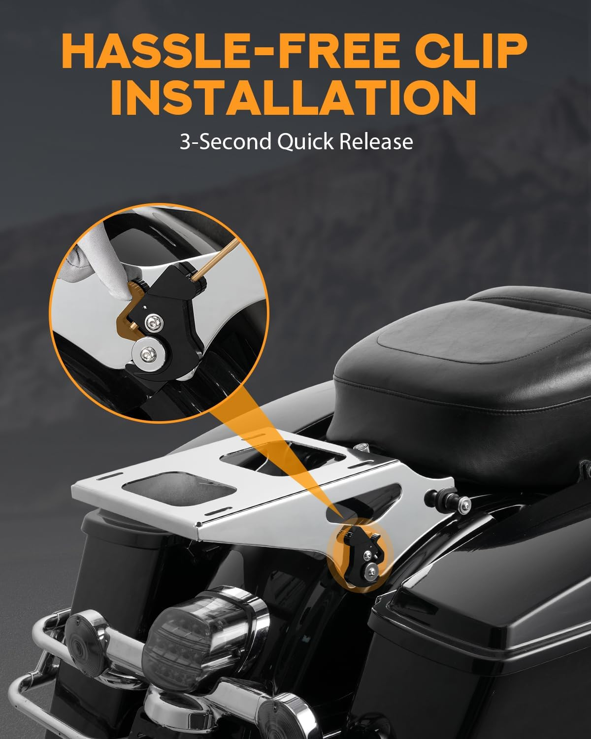 PBYMT Tour Pack Mount Thicker Tour Pack Bracket Detachable Two-Up Luggage Rack Fits for Harley Davidson Touring Street Glide Road King Electra Glide 2014-2025,Chrome - Chrome image number 6