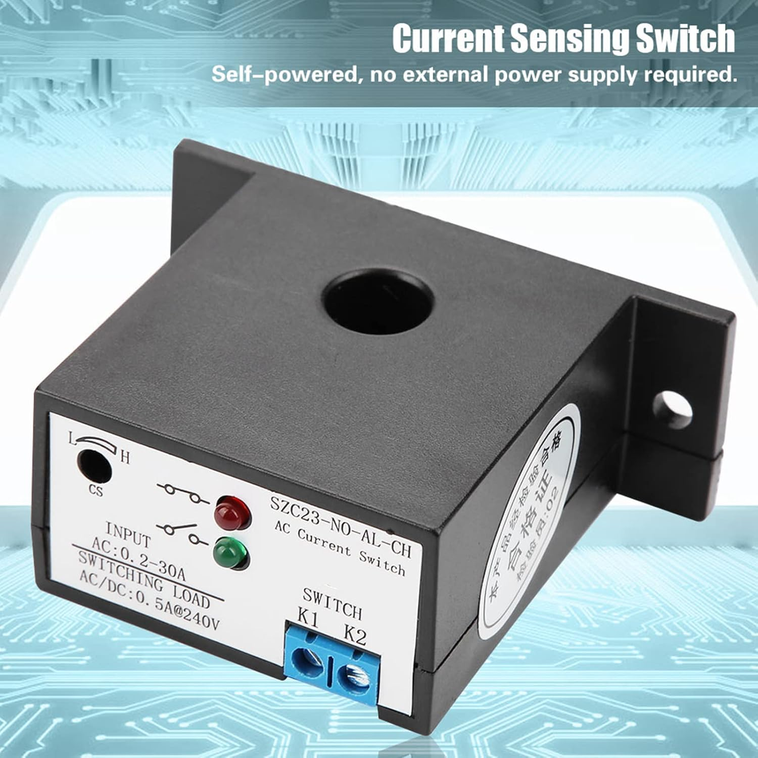 Current Sensing Switch, AC Current Isolation Monitoring, Adjustable AC Sensing Switch, 0.2 to 30A SZC23 NO AL CH for Currents Measurement and Monitoring image number 4