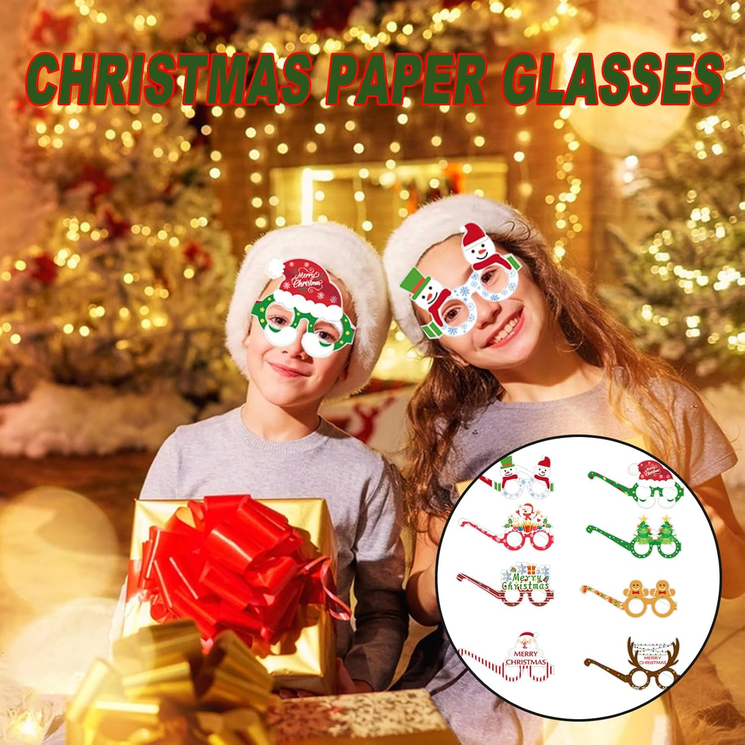 8Pcs Novelty Christmas Glasses to Wear,Christmas Props,Christmas Glass,Novelty Glasses Photo Booth Decorations,Christmas Photo Props,Creative Funny Eyewear for Kids Adults Carnival Fancy Party Gifts