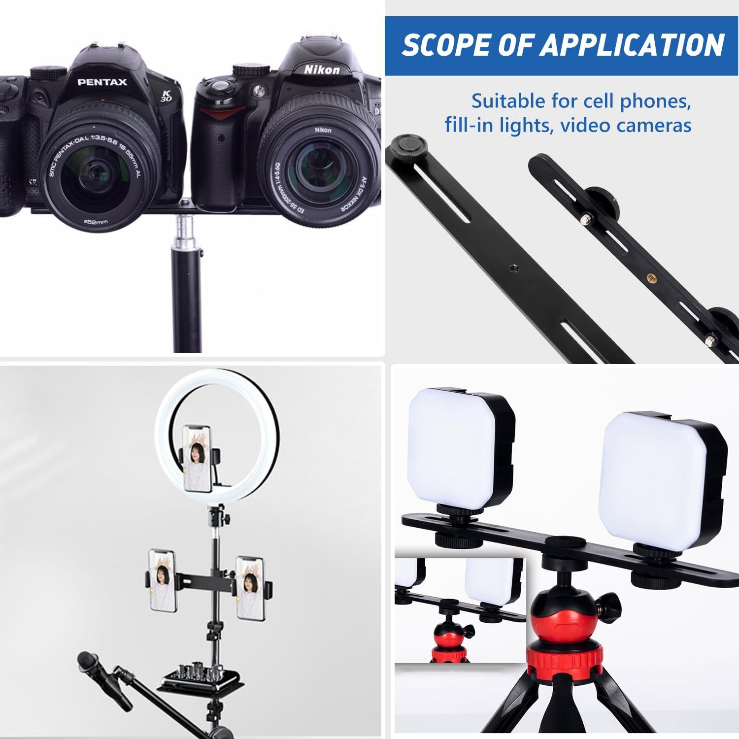 TORMEN Dual Flash Bracket Camera Mount Adjustable Extension Bar for DSLR Camera LED Light (2 Pcs Wide and Narrow) image number 1