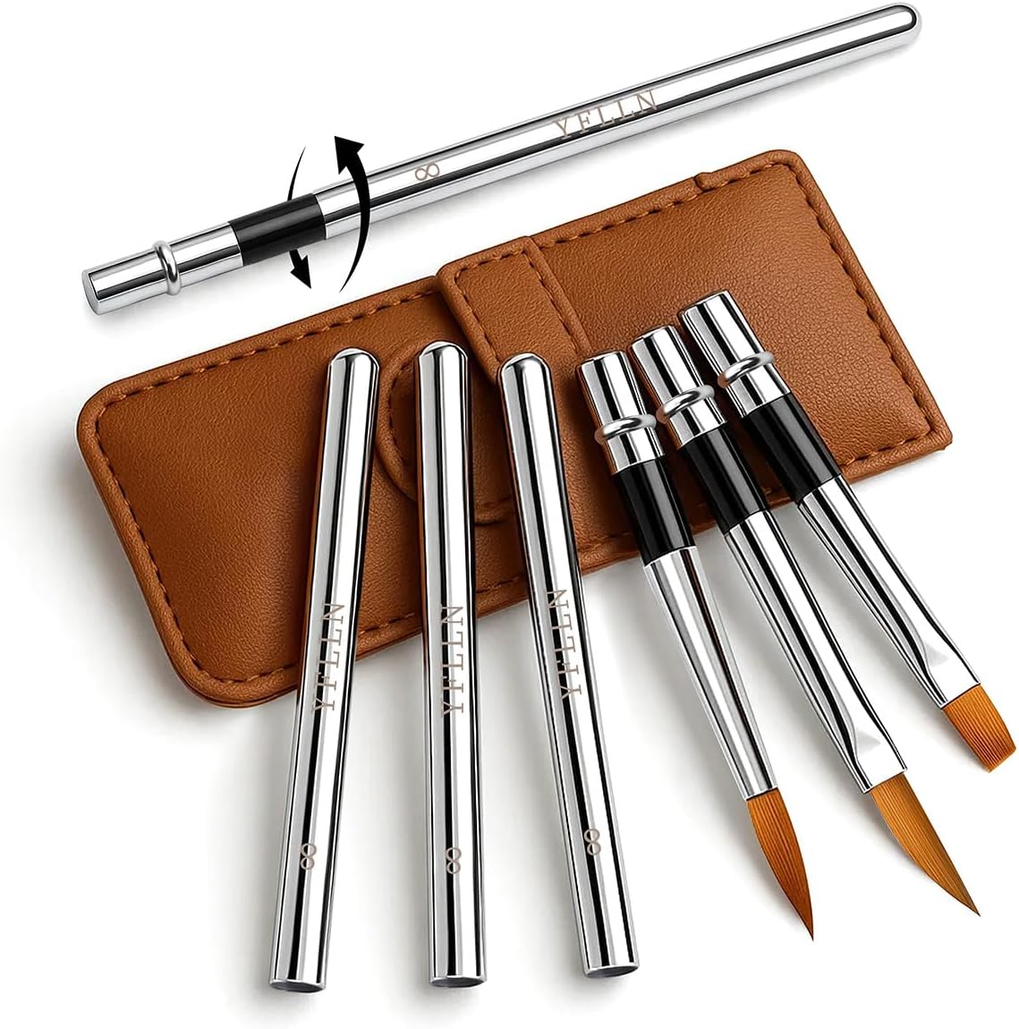 Travel Paintbrush Brushes, 3Pcs Watercolor Travel Brushes with Leather Pouch - Fine Point Rounds Flat for Watercolor Gouache Ink Painting