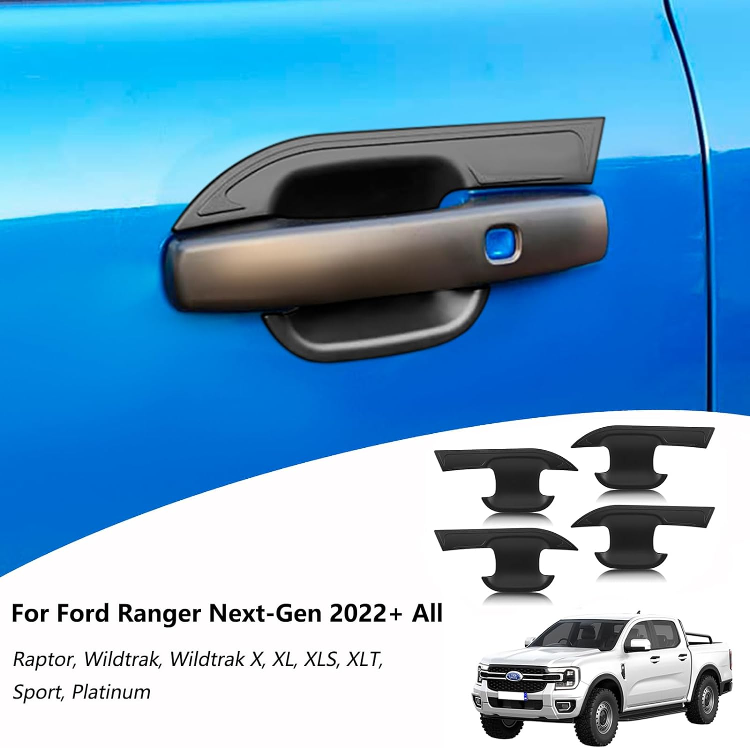 SUERAUTO4X4 Door Handle Bowl Insert Cover for Ford Ranger Next Gen 2022 2023 2024 Accessories, Car Door Handle Scratch Protector Cup Guard Trim Matte Black, 4PCS image number 1