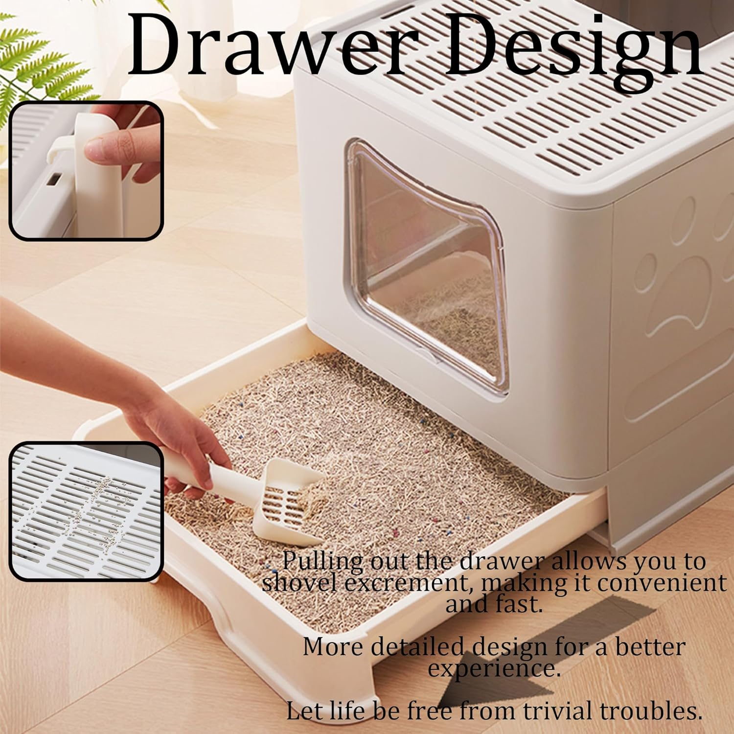 Extra Large Cat Litter Box Jumbo Foldable Kitty Litter Box with Lid Covered Enclosed Top Entry Big Cat Toilet with Scoop Sift Oversized Litter Pan Less Track for Indoor Multi Cats (Grey) - Grey image number 5