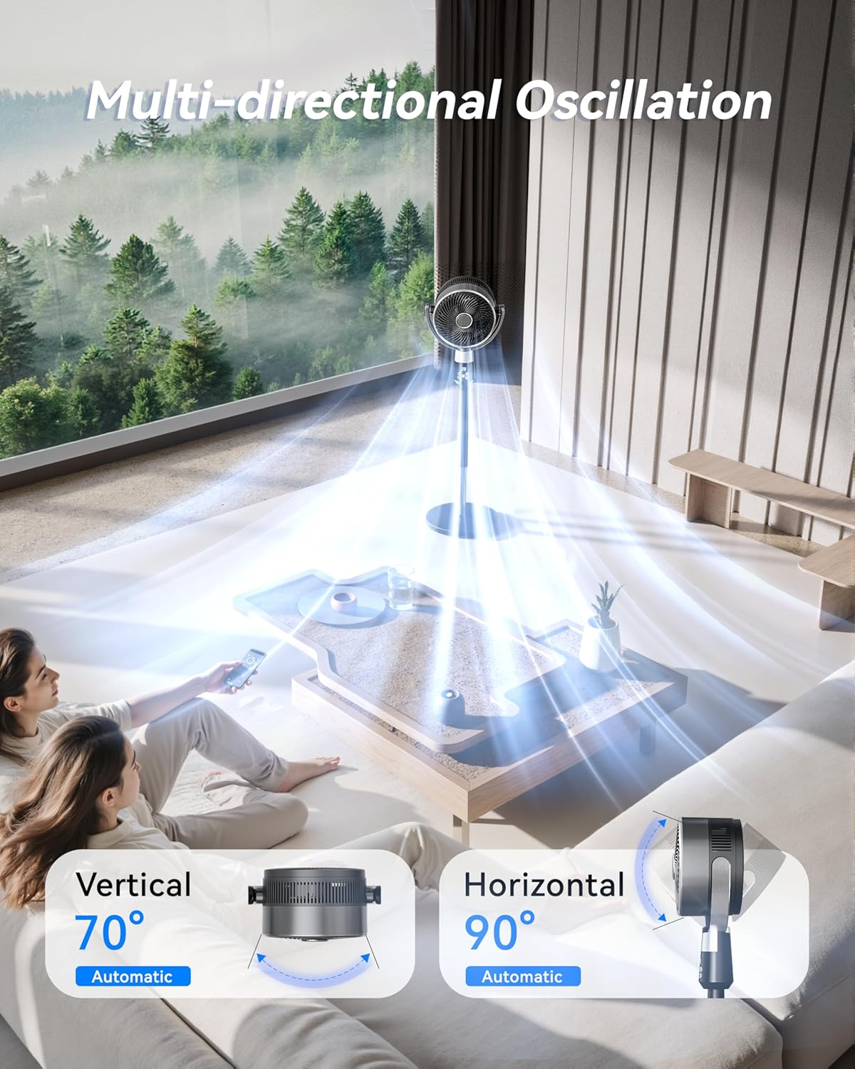 STORM HERO Pedestal Fan Air Circulator - 90&deg; Oscillating Standing Fans for Bedroom Home Office, 8 Speeds Air Circulation Floor Fan, Adjustable Height Silent Stand Tower Fan with Remote and 12H Timer image number 3