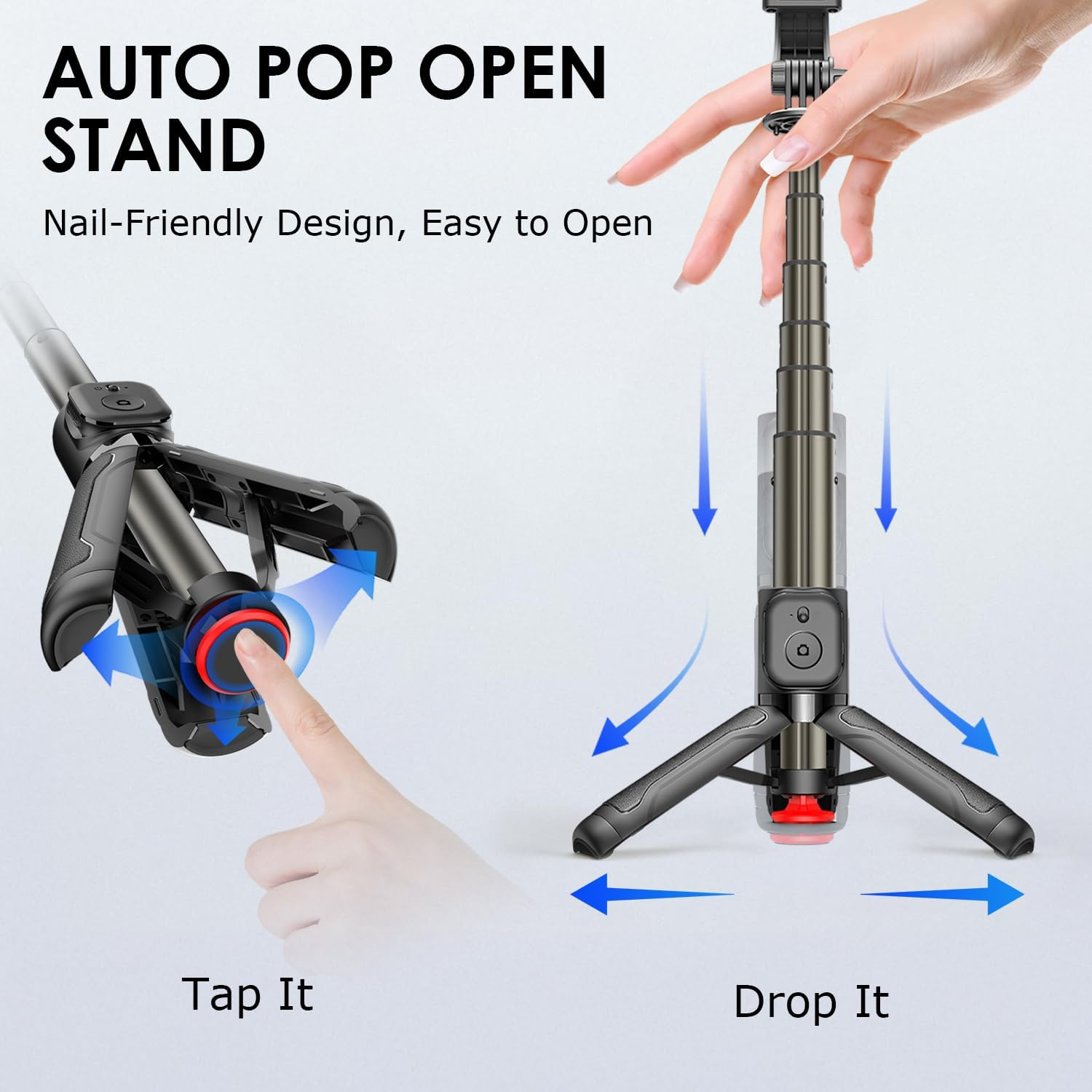 Selfie Stick, Auto Pop Open MINI Selfie Stick Extendable Phone Tripod with Wireless Remote, Stable and Firm Travel Tripod, for Selfies, Video, Compatible with Iphone & Android Devices -Black image number 2