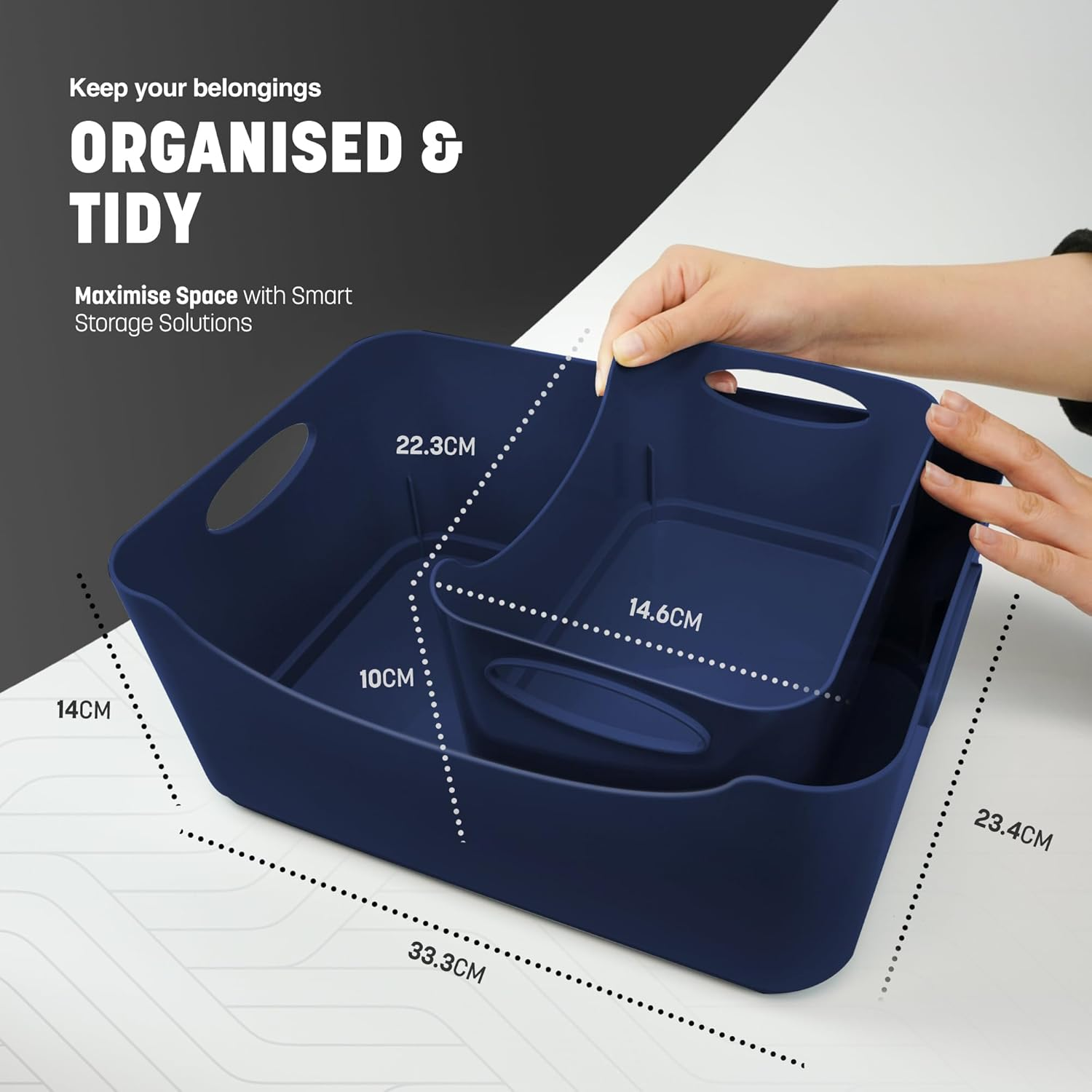 KEPLIN Plastic Studio Basket - Container Boxes for Storage Organising in Home or Office - Suitable for Shelfs Drawers Laundry Cupboard (Navy, Set of 6) image number 3