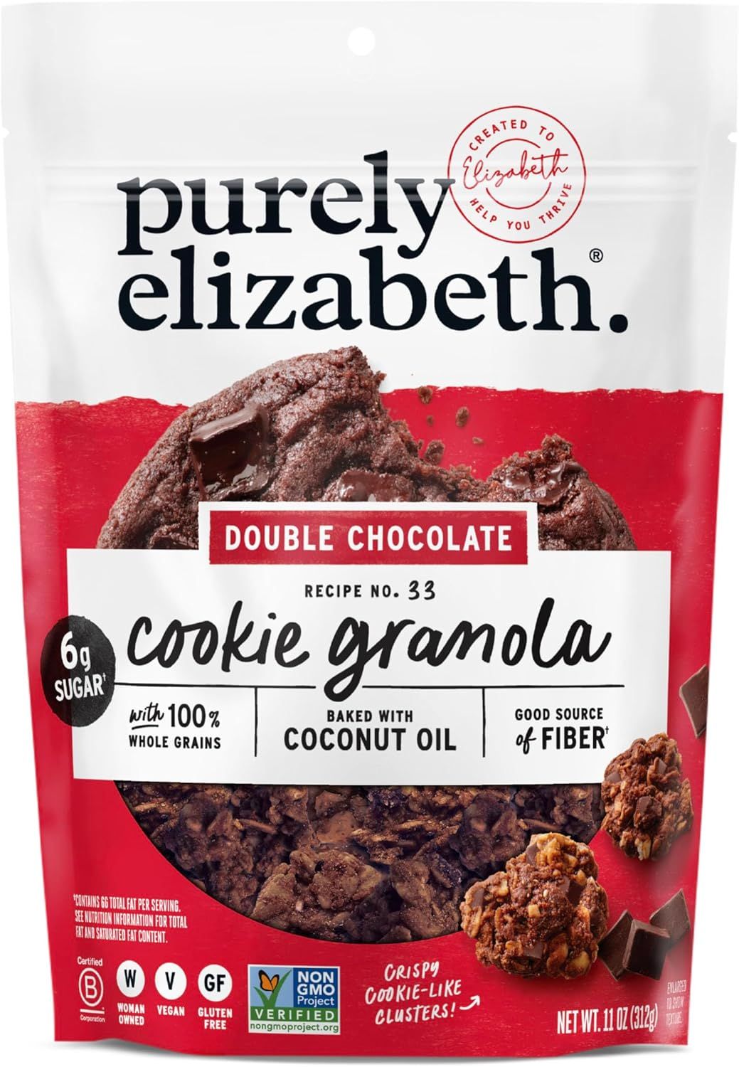 Purely Elizabeth Cookie Granola, Double Chocolate, Gluten-Free, Non-Gmo (11Oz Bag) image number 4