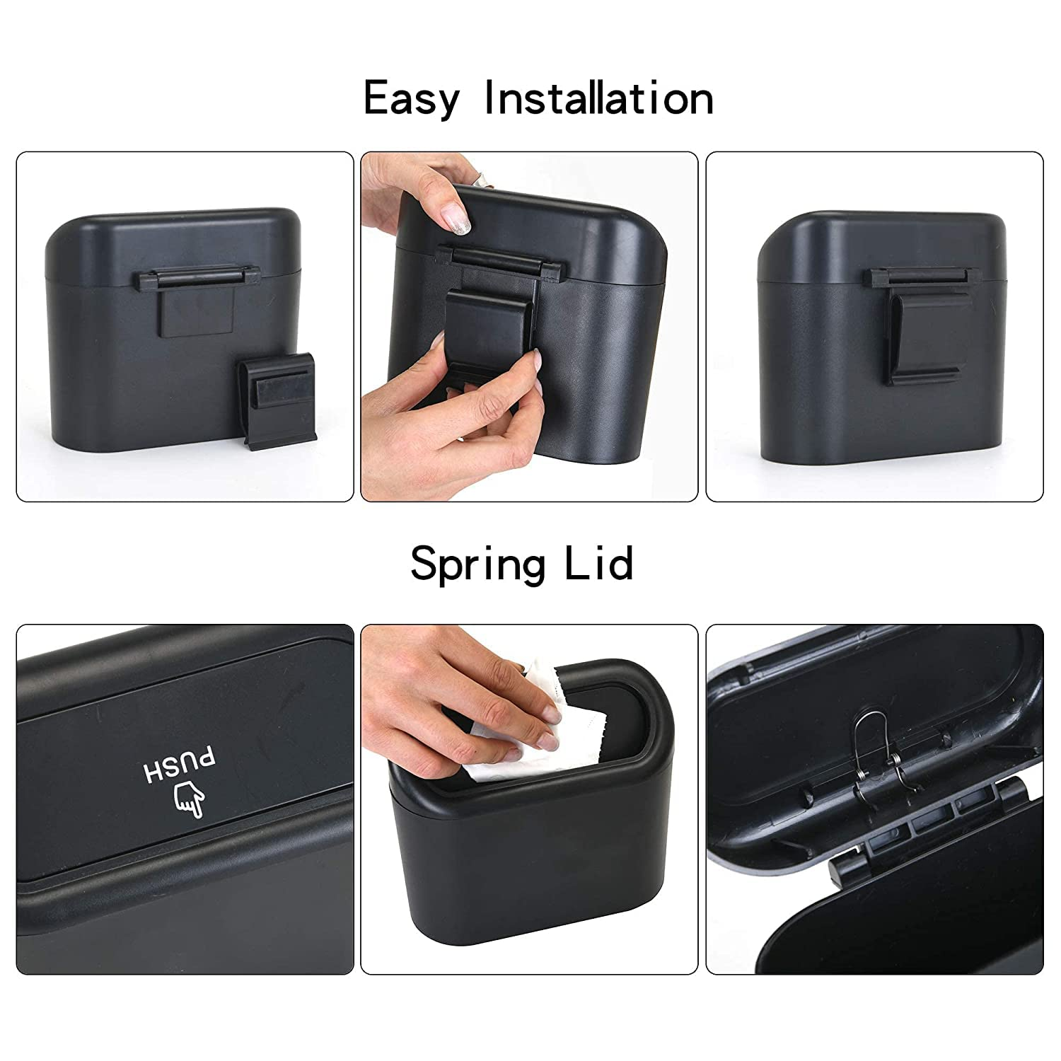 Car Trash Can, Car Trash Bin with Lid, Hanging Mini Vehicle Trash Bin with 60 Car Trash Bags, Car Dustbin Garbage Organizer, Bin Trash Container for Auto Cars, Home, Office（Black） image number 1